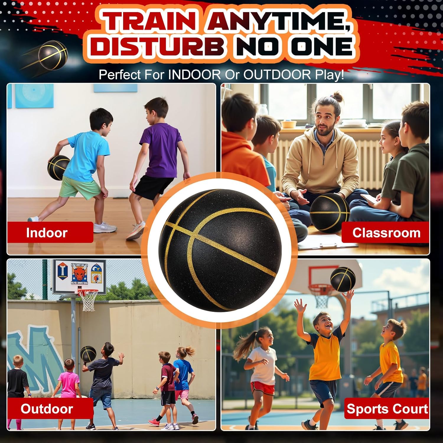 ALDWDY Silent Basketball Size 7 (29.5") – Grooved Airless Indoor Basketball for Quiet Dribbling and Indoor Training, Pro PU Foam Ball – Real Feel Higher Bounce Quieter