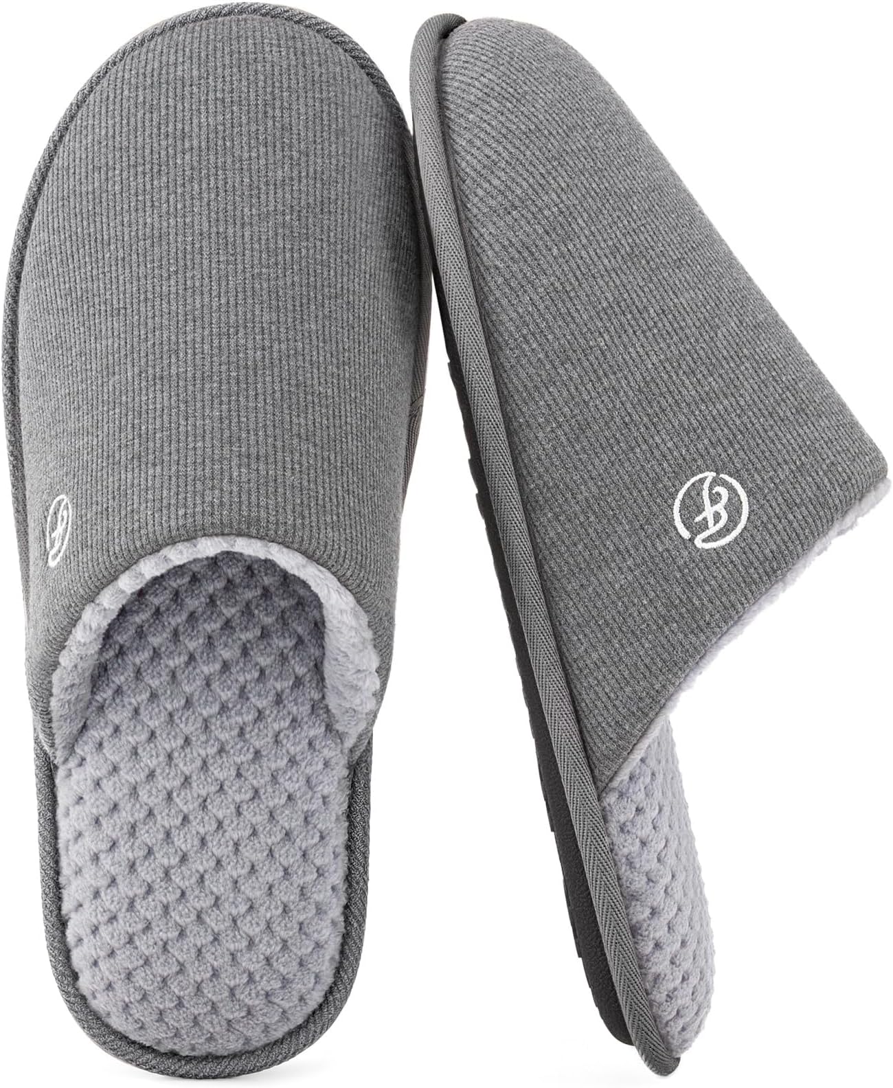 Men's Cotton Knit Slippers Lightweight Memory Foam Indoor House Shoes with Anti-Skid Sole