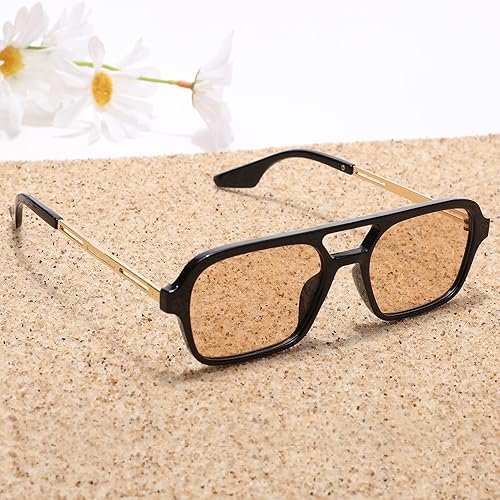 Miniatura 4 de Pro Acme Lentes de sol estilo aviador planos vintage de los años 70 para mujeres y hombres, lentes rectangulares de marco pequeño, protección UV400