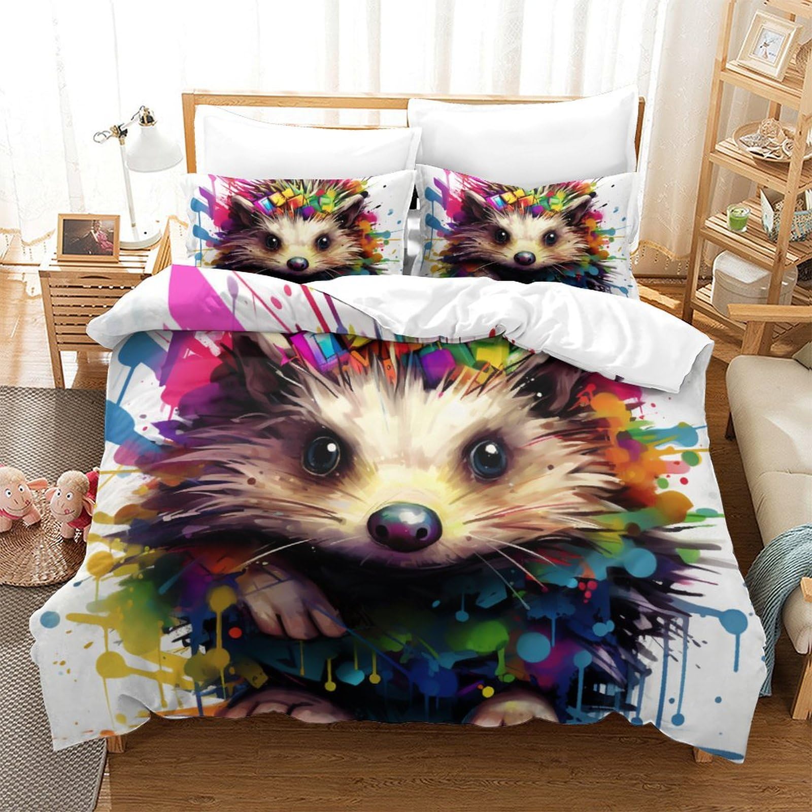 Housse de couette anti decoloration herisson 3D pour eviter le ternissement du lit