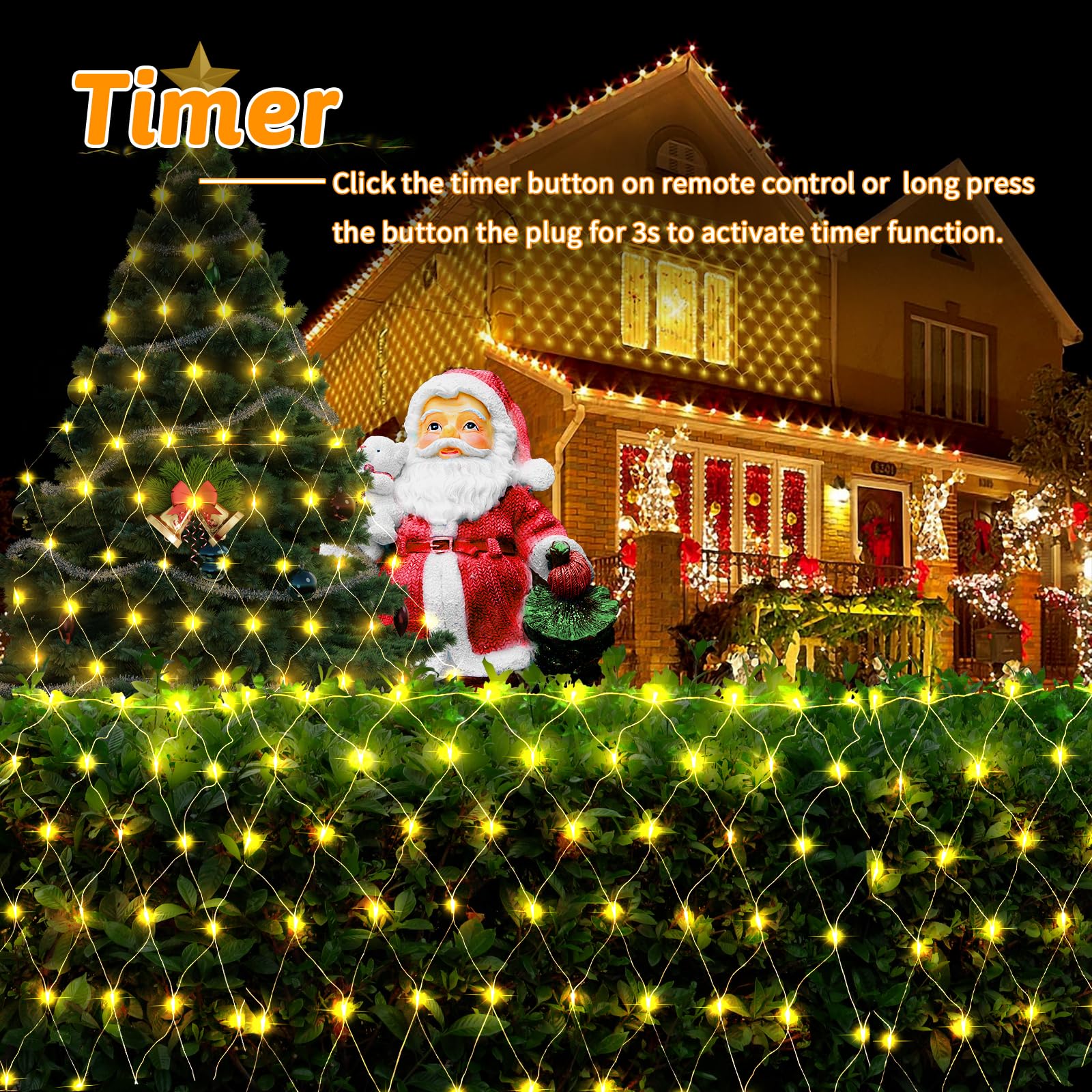 200-LED Net Mesh Fairy Lights - 9.8x6.6 Ft, Multi-Color, Indoor/Outdoor Christmas Decor