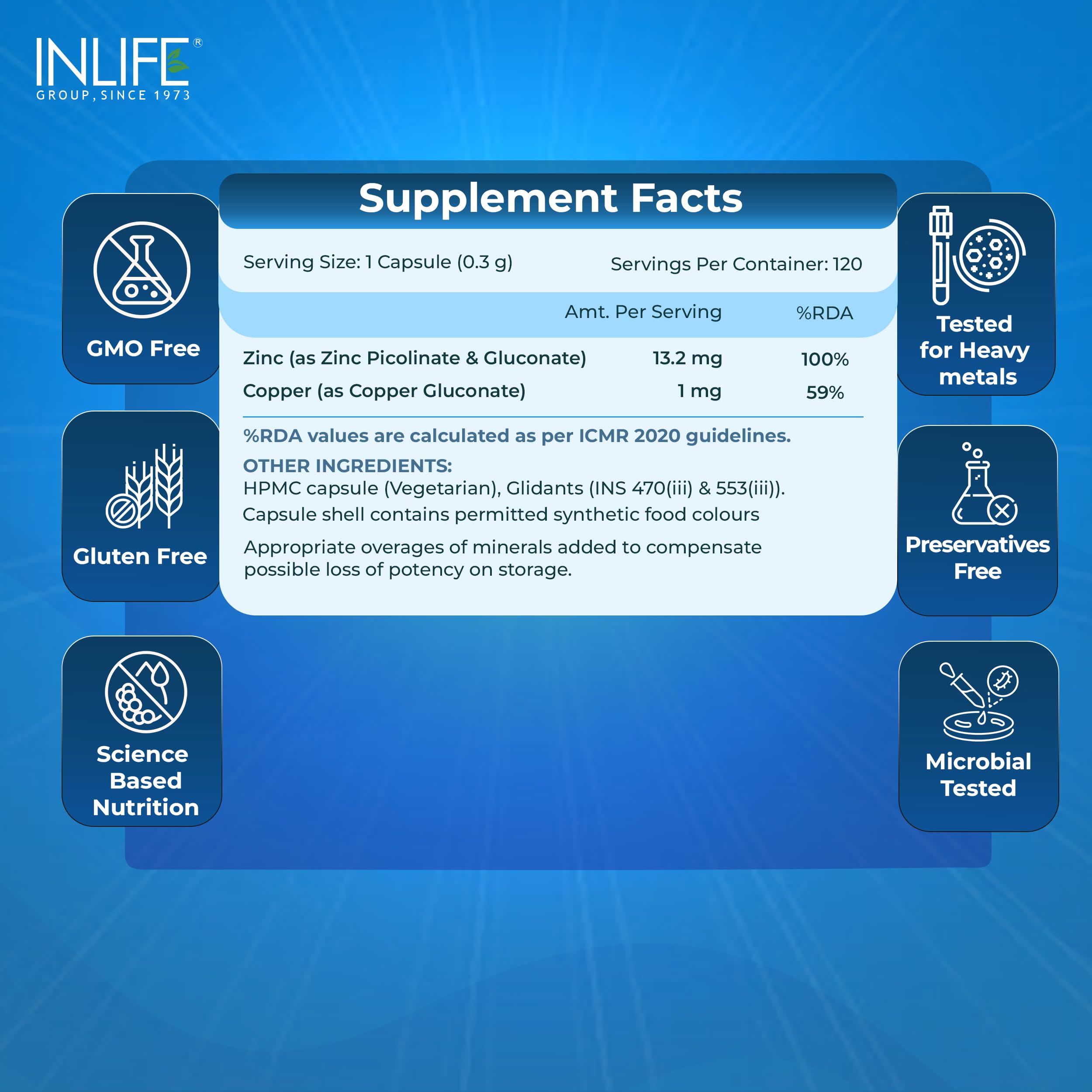 INLIFE Zinc Picolinate with Copper Gluconate Complex, 120 Veg Capsules 4
