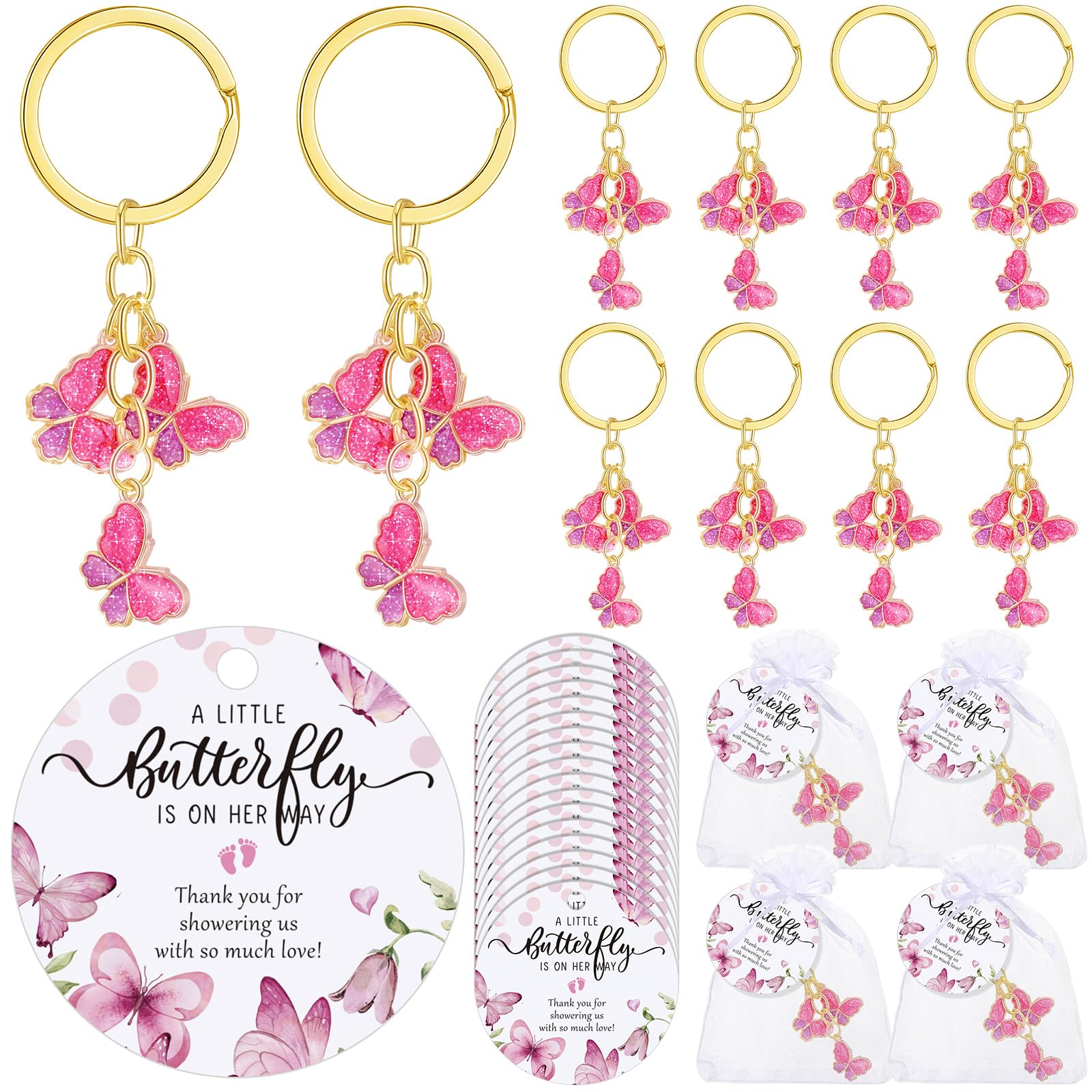 Ferreve Butterfly Baby Shower Favors for Guests Butterfly Baby Shower Keychains Thank You Tags Organza Bags for Return Gifts