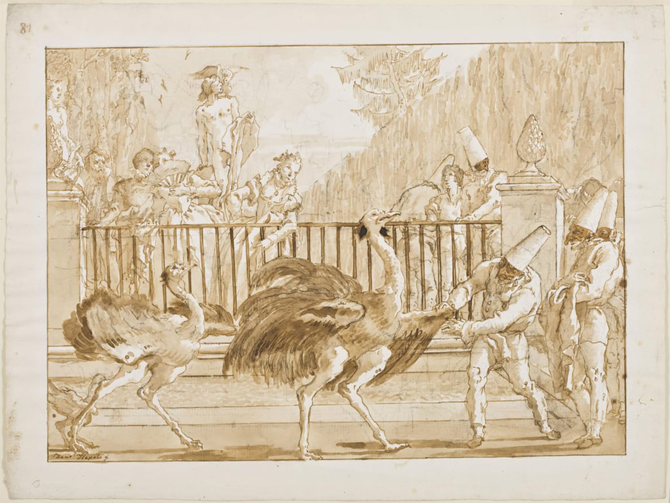 Posteriik No Frame Famous Print Pop Art Wall Art Graffiti Punchinello With The Ostriches By Battista Tiepolo Art Prints For Home Decor 60X90cm