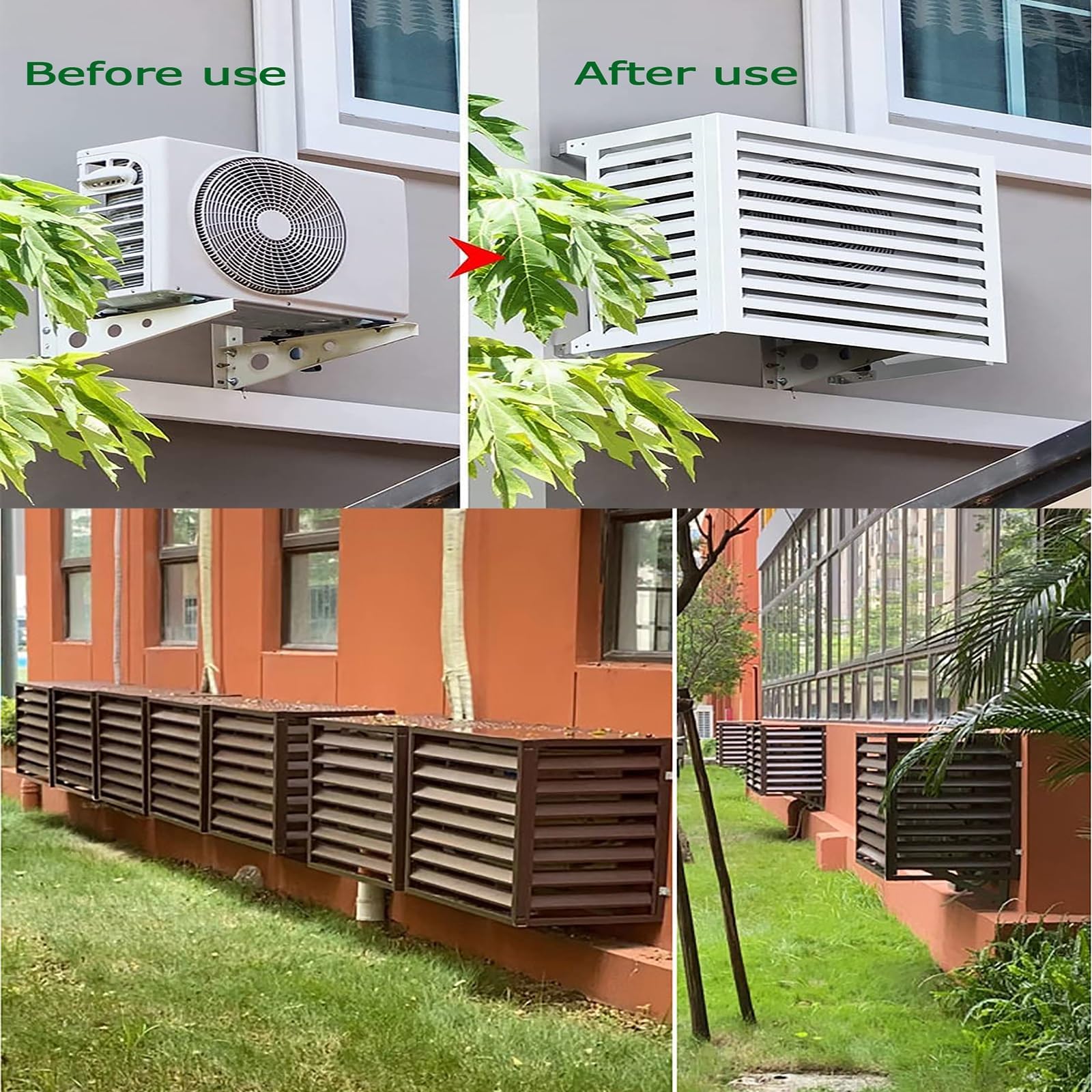 Copertura AC In Alluminio Copri Motore Condizionatore Esterno,Mobile Copri Condizionatore,Schermo Per La Privacy Recinzione Per Pattumiera,Marrone,100X50X70CM