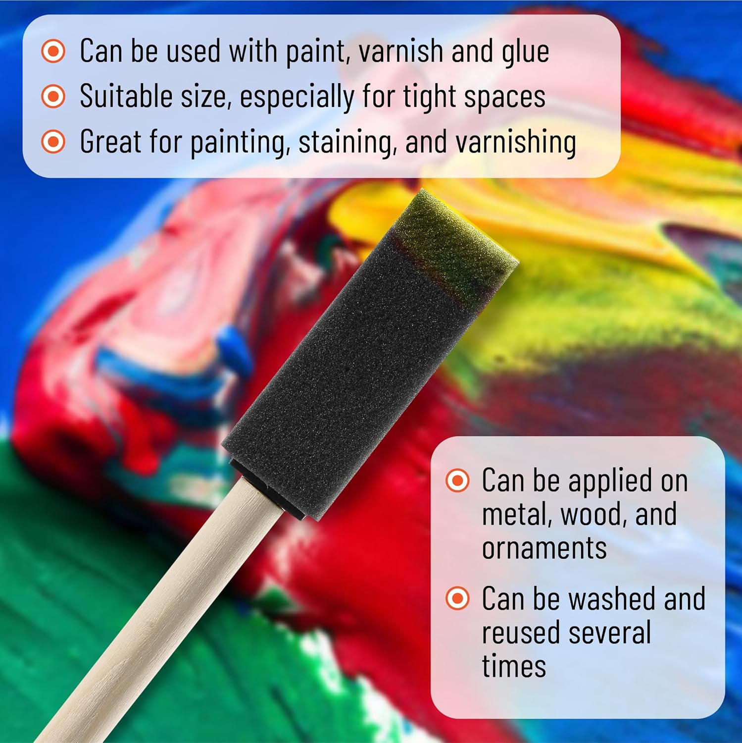 Bates- Foam Paint Brushes, 1 Inch, 200 Pack, Wooden Handle, Sponge Brushes for Painting, Staining, Varnishes, Gluing and DIY Craft Projects on Wood, Metal & More