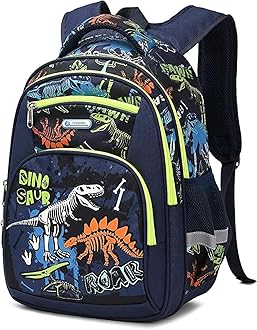 Cusangel Boys Elementary School Backpack, Large Capacity School Bags for Girls and Boys with Reflective Strip, Water Repellent Dinosaur Backpack,School Travel, Lightweight Rucksack for Teenage Boys