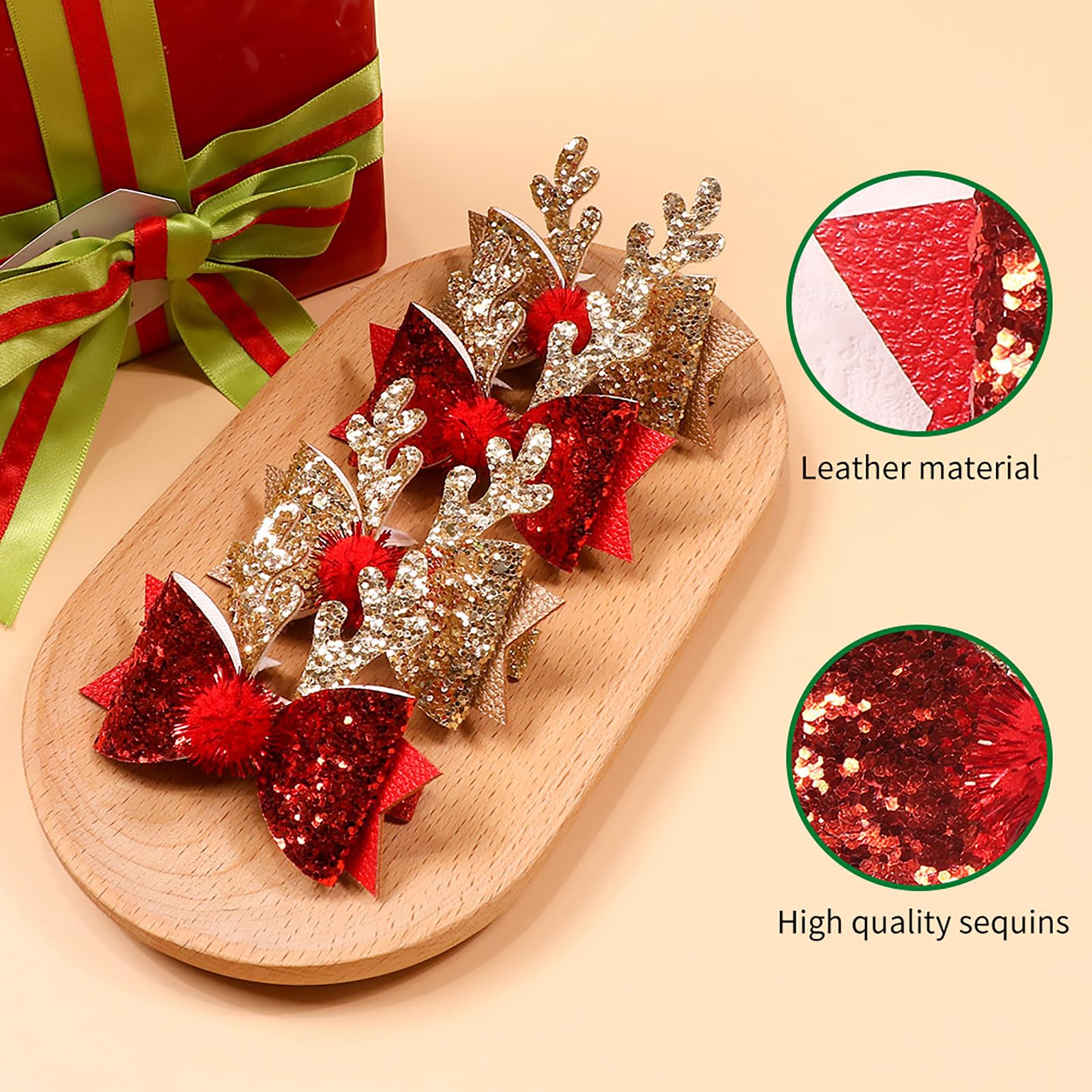 ? Awesome 2 Piece Set Rhinestone Antler Ribbon Bow Hair Clips ? Amazon.com : 4 Pcs Christmas Hair Clips Xmas Bow Hair  main image 3