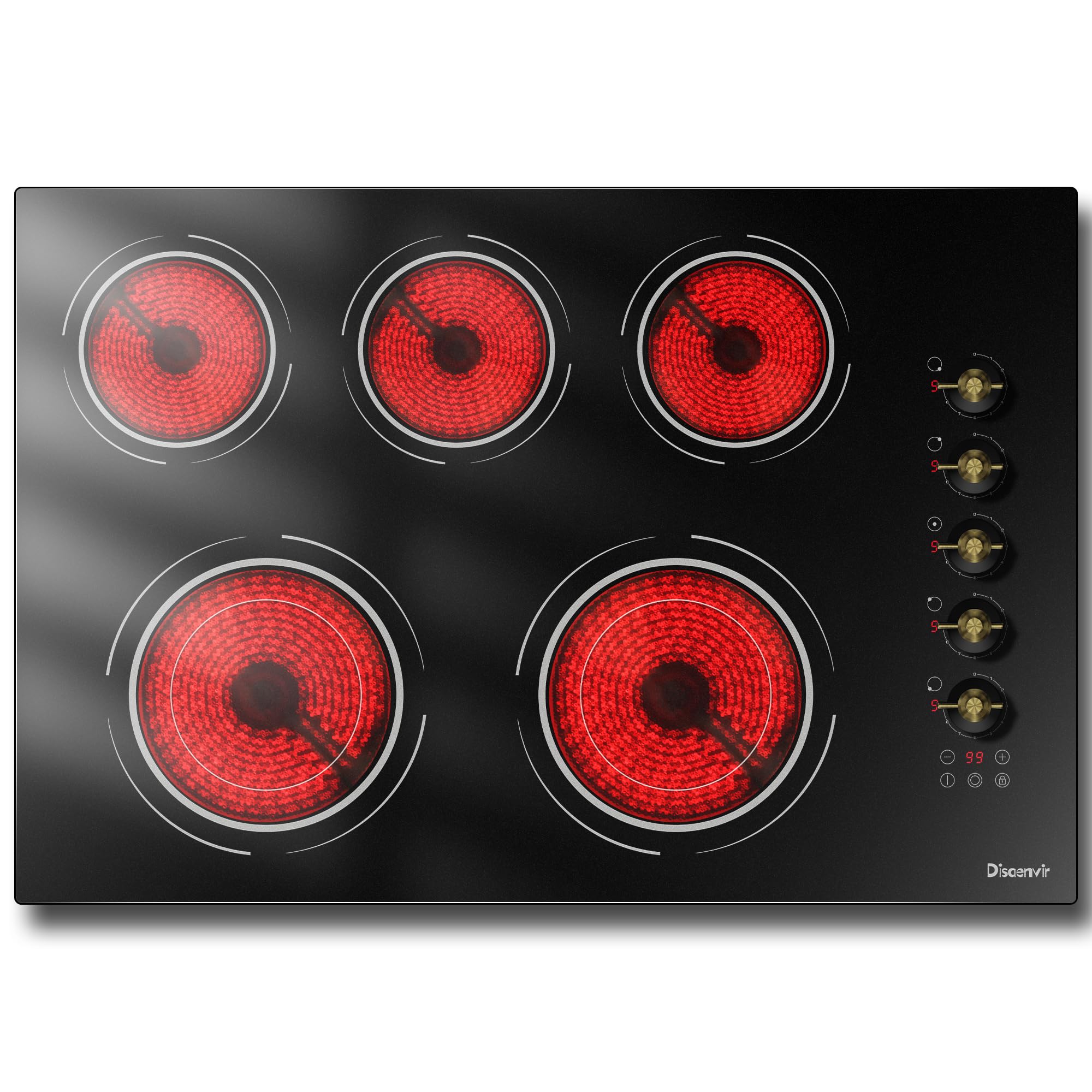 Photo 1 of Disaenvir Upgraded 30" Electric Cooktop(Cut-out Size: 29.13"x19.3") - 8600W High Power 5 Burners 30 Inch Electric Stove Built-in, Timer, Safety Lock, Knob Control, 240V Hard Wired (No Plug)