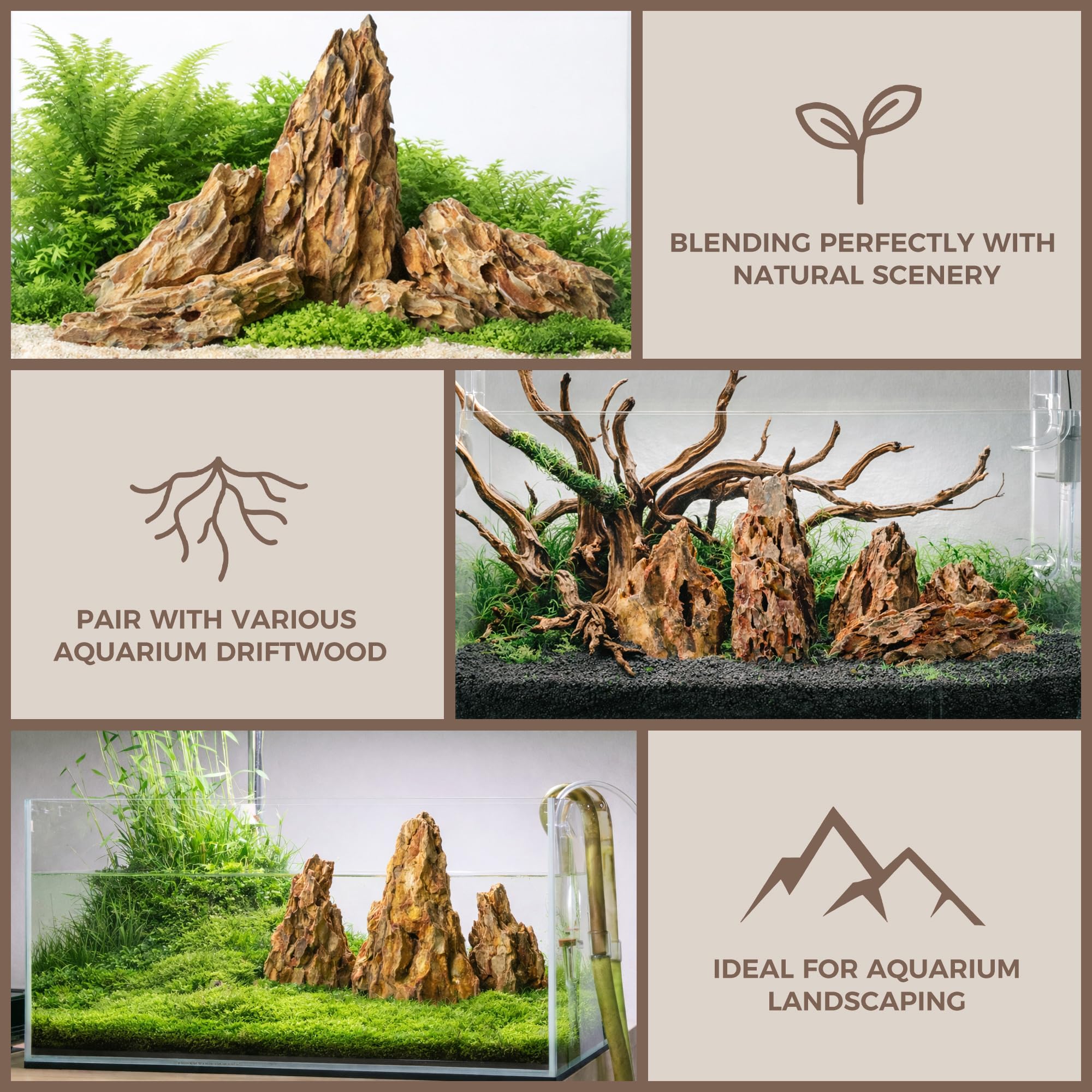 Piedra Dragon Natural 5,5-20,5 cm, Juego de 5 Piedras Mixtas para Aquascaping, Terrarios y Decoración de Acuarios