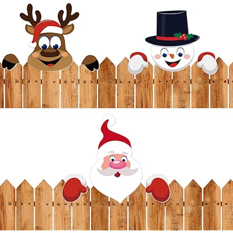 Charming Christmas Fence Peekers: Santa, Elk, Snowman
