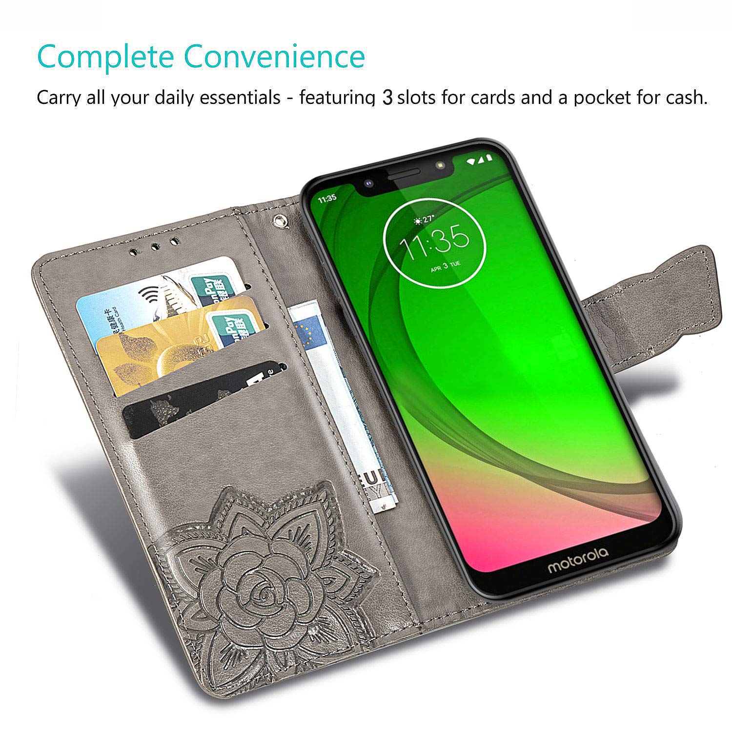 ZYZX Motorola Moto G7 Play Wallet Case, Butterfly Flower PU