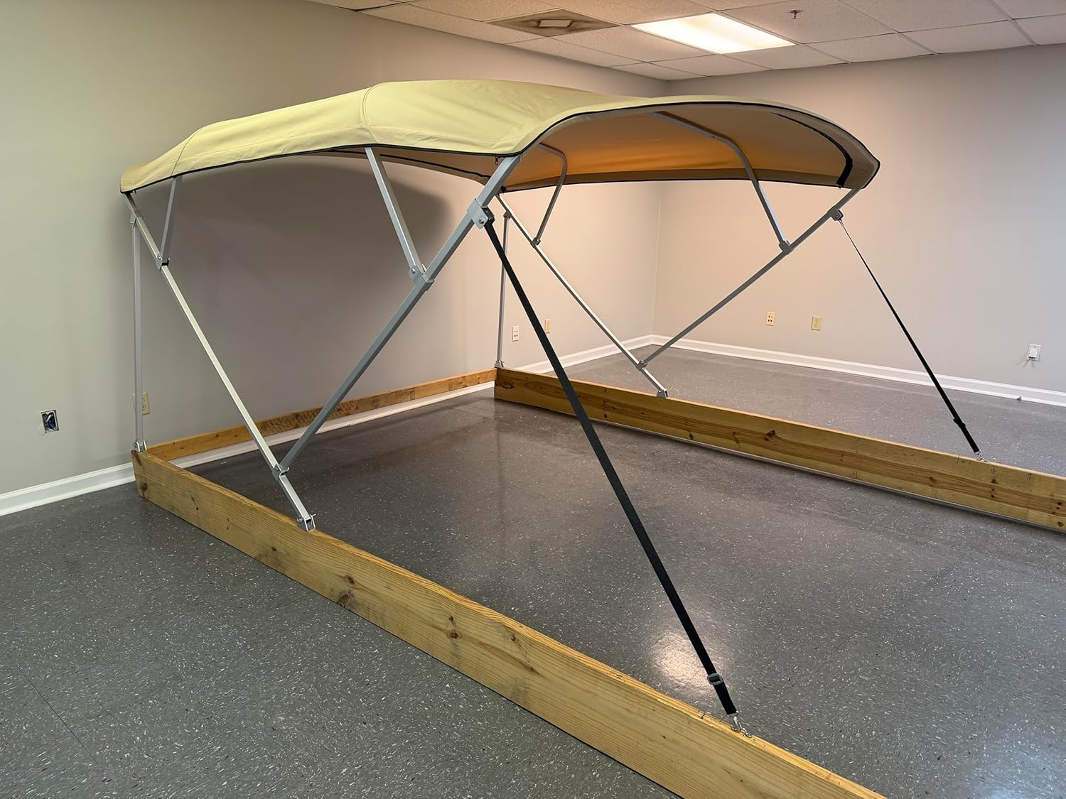 12' Long x 8.5' Wide Pontoon Boat Bimini Top Complete Kit, Best Available, Square Tube Frame Metal and Fittings, Custom 16oz Canvas, Matching Boot, Hardware Cypress Rowe Outfitters (Beige)