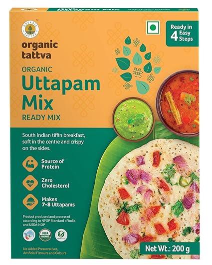 Organic Tattva, Organic Instant Ready Mix Uttapam, 200 gram | with Benefits of Sunflower Oil and Fenugreek | Source of Protein and No Zero Cholesterol