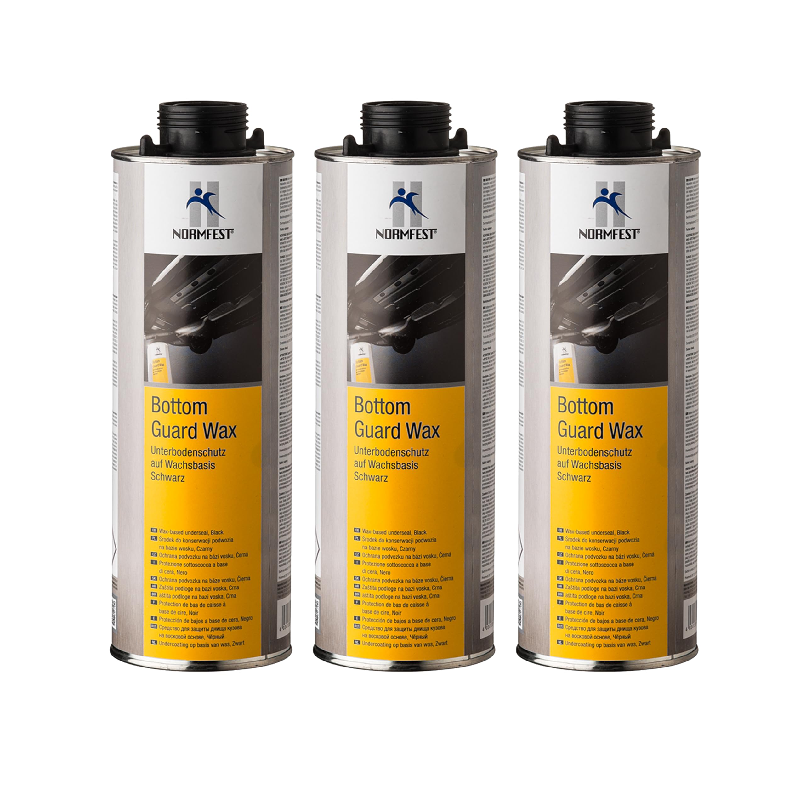 Normfest Bottom Guard Wax – Schwarzer Unterbodenschutz auf Wachsbasis mit selbstheilendem Korrosionsschutz, temperaturbeständig bis 180 °C, haftet auch auf PVC-Beschichtungen – 3x 1 Liter