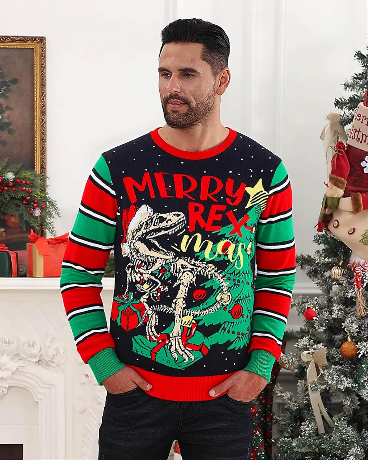 RAISEVERN Ugly Christmas Sweater for Men Women Knitted Pullover Tops - Image 2