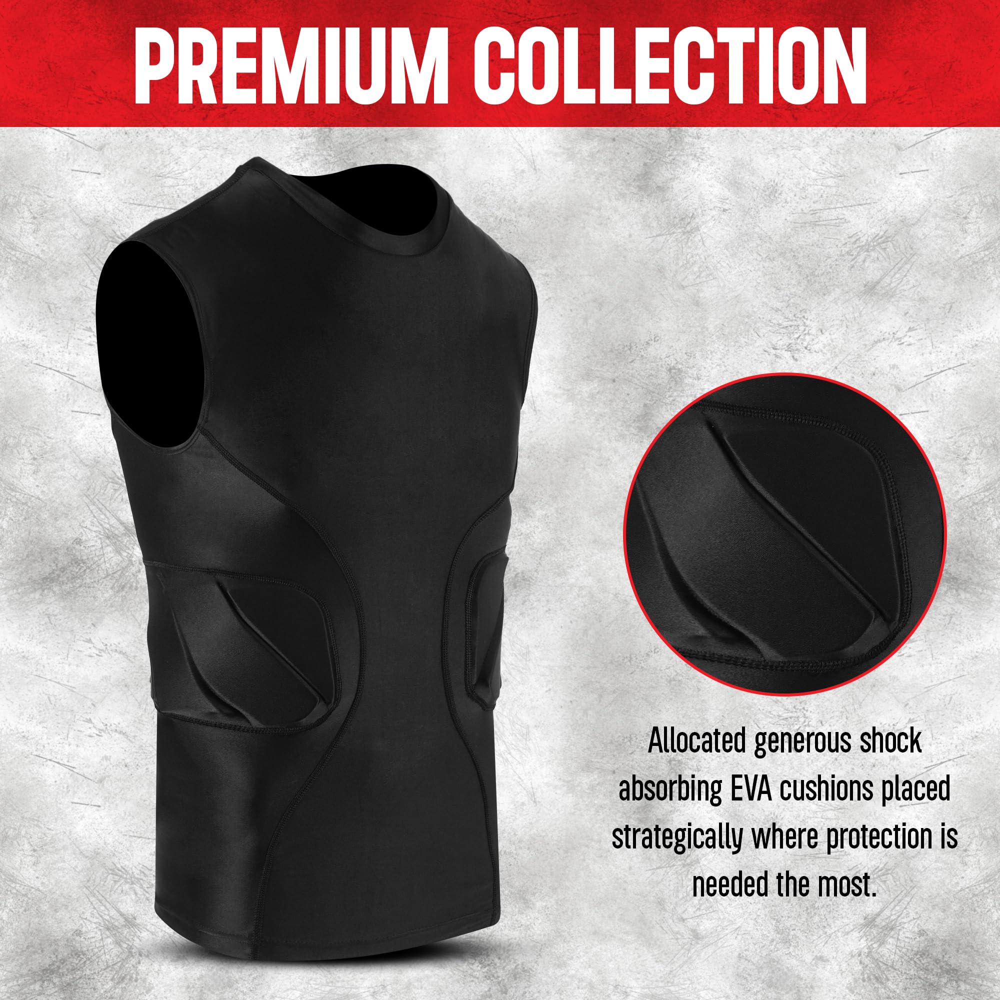 WEARCOG Adult Without Sleeve Padded Compression Shirt for Men's | Protective Gear, Rib Protector Undershirt for Football, Baseball & Softball | Small Size