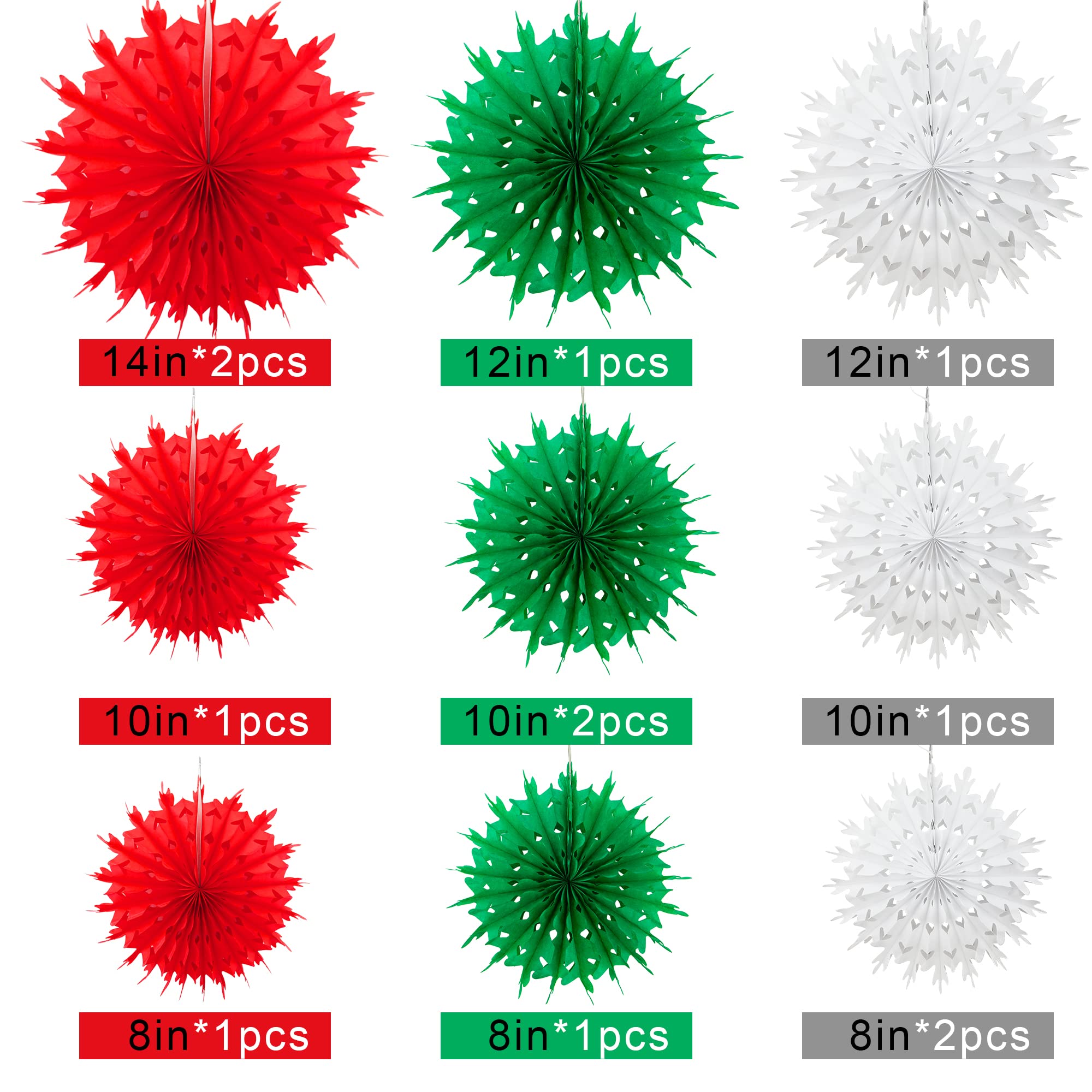 Time to Sparkle 12 Pack Mix Tissue Paper Fan Party Fan Snowflake Christmas Wedding Decoration Fan Mix-Christmas Shade - Image 2