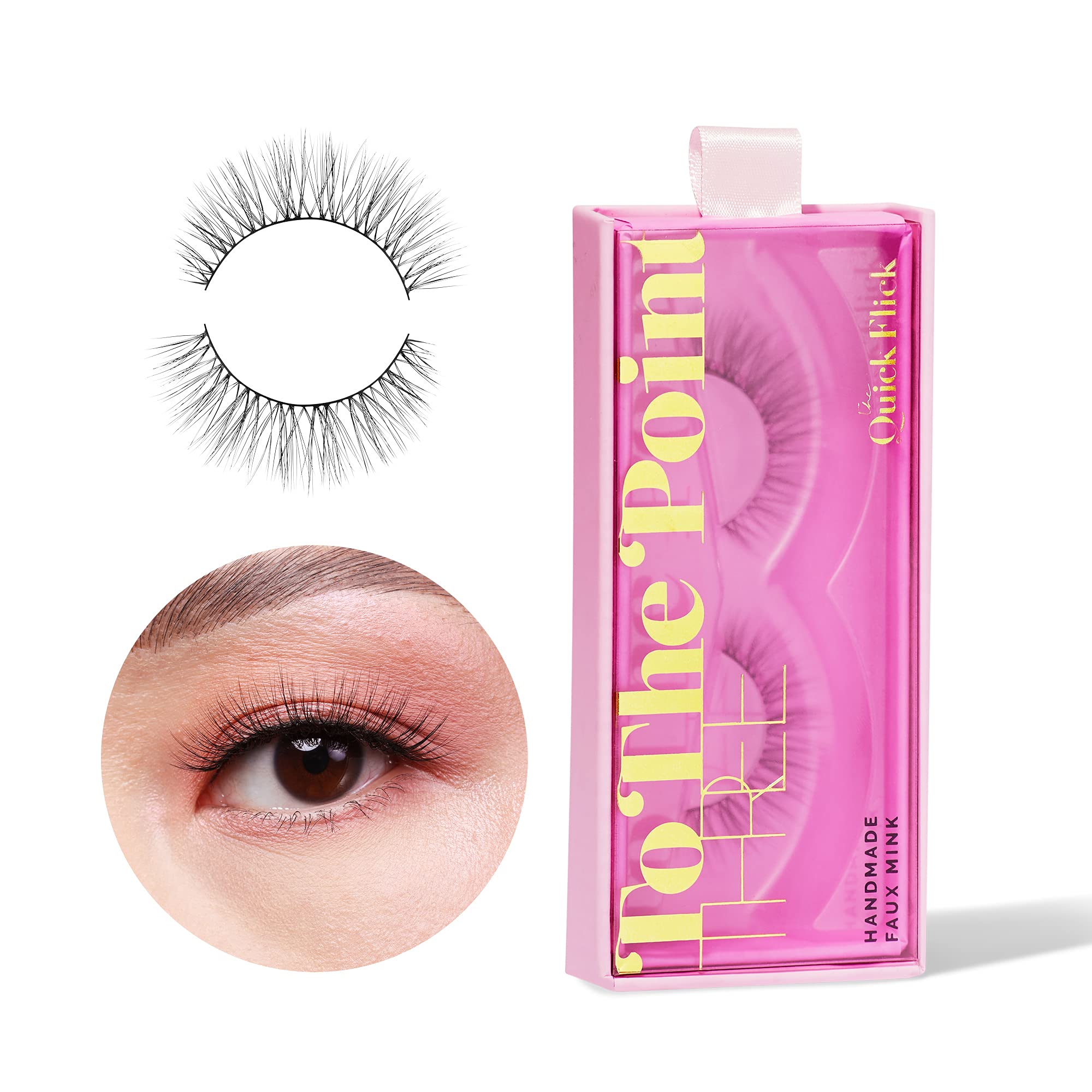 The Quick Flick To The Point Three False Lashes, Handmade Vegan Cruelty Free Faux Mink, Soft Criss Cross Natural Volume, Round Wispy Style, Black Band, Reusable 30+ Applications, Lightweight.