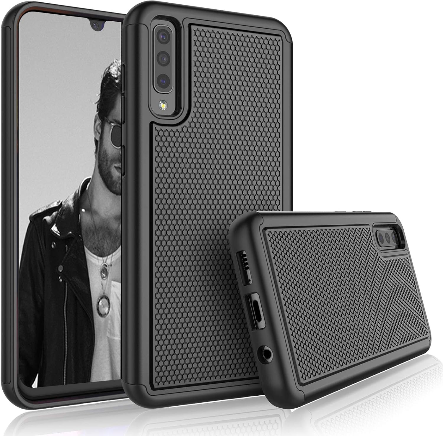 Tekcoo Galaxy A50 Case, Galaxy A30S / A50S Cute Case, [Tmajor] Shock Absorbing Rubber Silicone & Plastic Scratch Resistant Bumper Grip Sturdy Hard Phone Cases Cover for Samsung A50/A30S/A50S [Black]