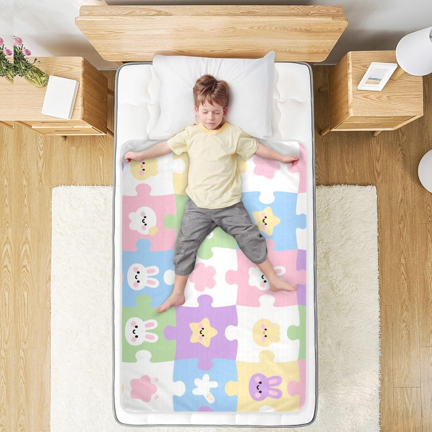 Cute Cartoon Childish Pattern Extra Large Resuable Training Pee Pads for Kids Waterproof Washable Mattress Pad Non-Slip Pad Liner for Kids Adults Pets , 52" L x 34" W