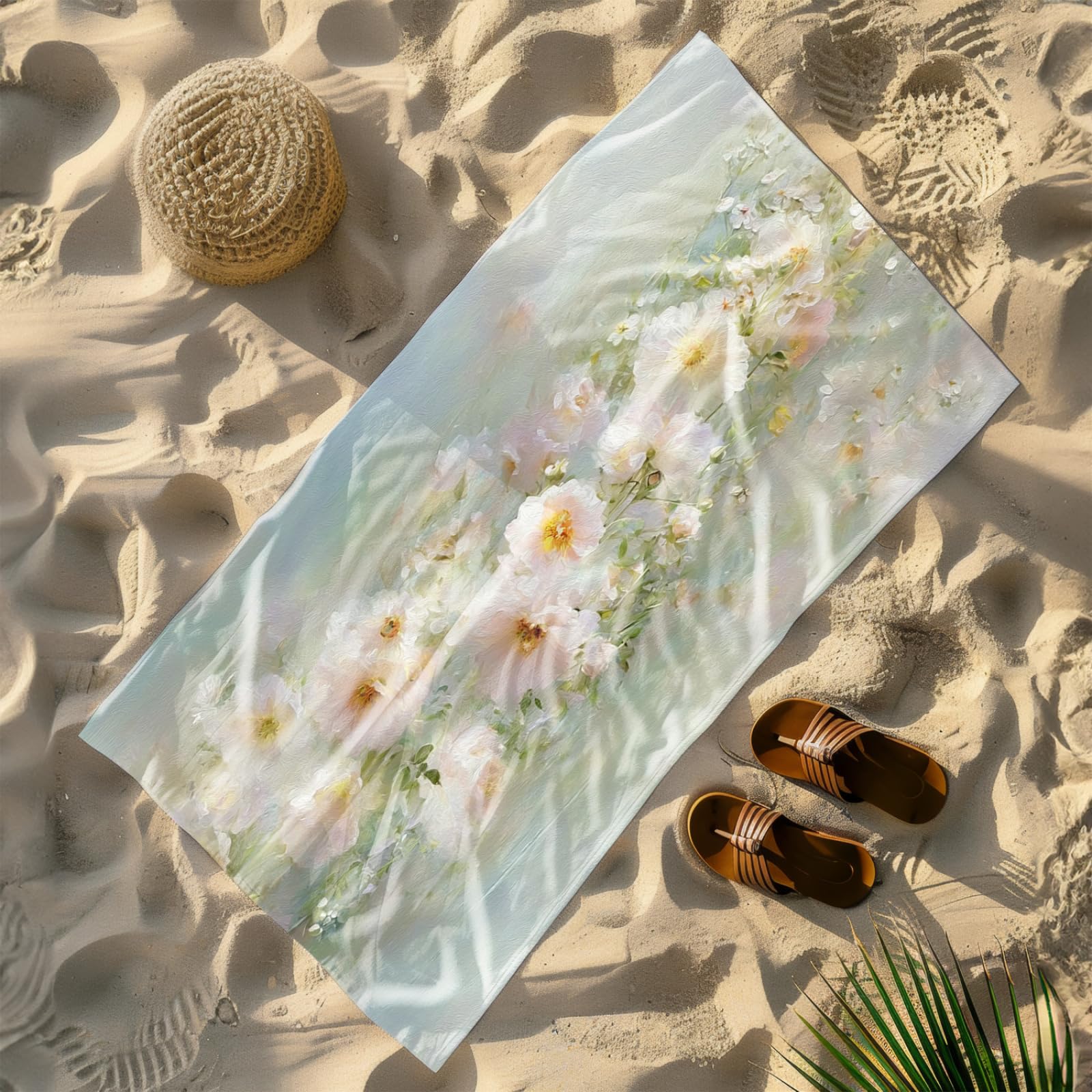 Telo Mare Microfibra 210x230 Fiore Rosa Chiaro Telo Spiaggia Grande Antisabbia,XXL Asciugamano Mare, Asciugatura Rapida, Stuoia Spiaggia Leggero E Portatile