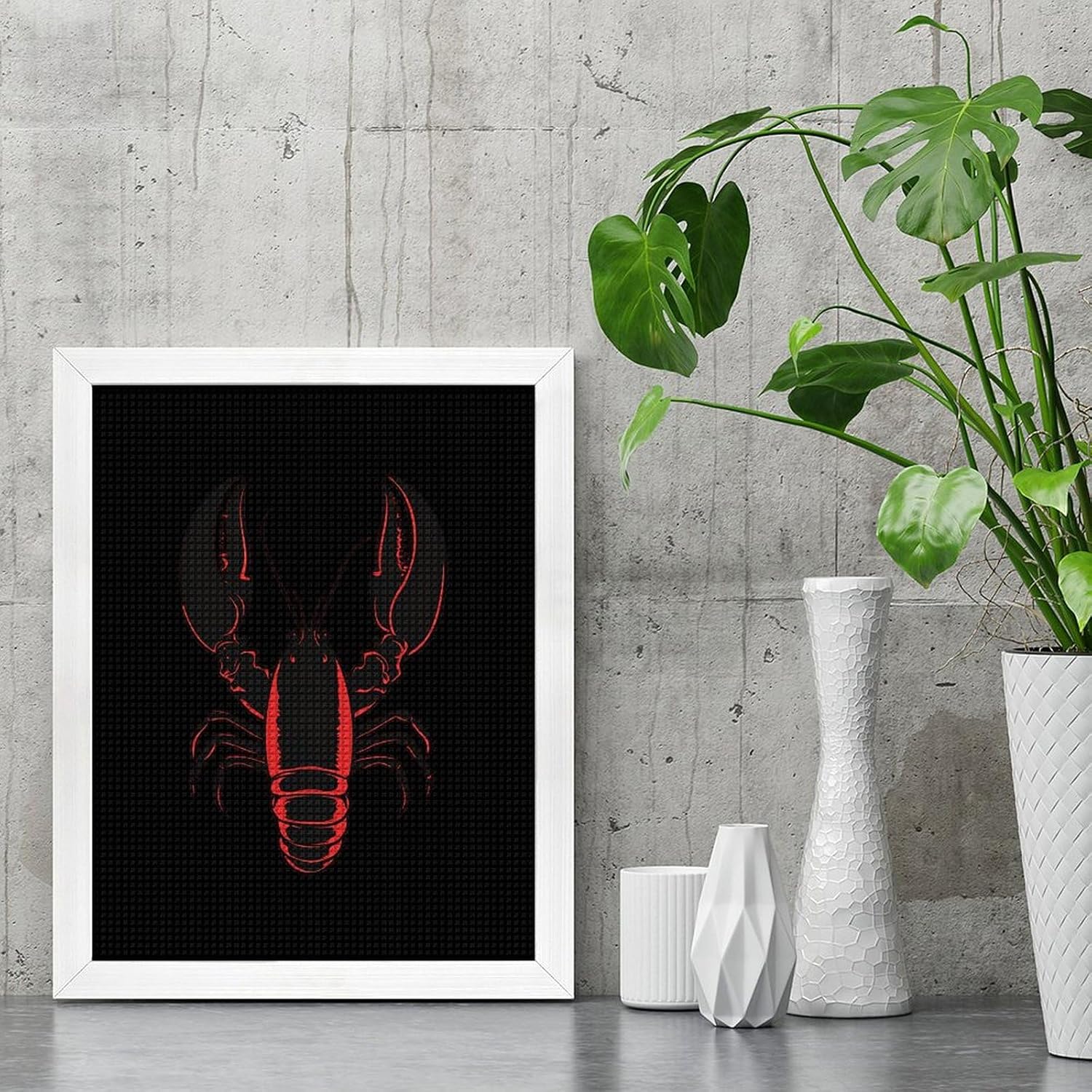 Lobster Crawfish Diamond 5D Painting Kits with Frame DIY Full Round Drill Gem Art Crafts for Home Wall Decor 16 X 20in White Wood 40 * 50cm