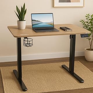 CELLBELL Ergolift Electric Height Adjustable Table for Office Work | Everyday Ergonomic Desk with One Piece Top | Advance Memory Preset | 3 Year Warranty | (Wooden Black)