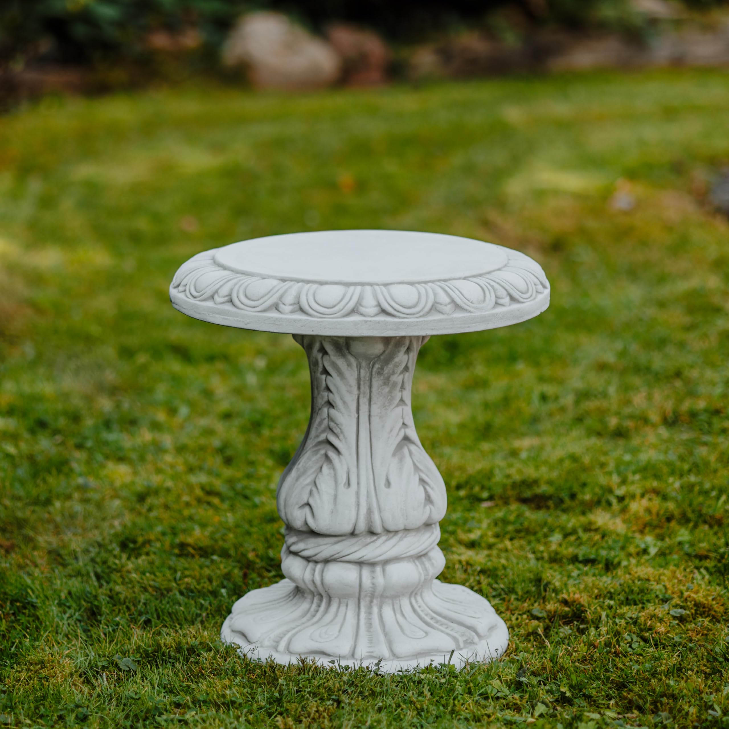 gartendekoparadies.de Runder Hocker Gartenstuhl, H. 47 cm, 43 kg, Grau, frostsicher aus Steinguss für Außenbereich