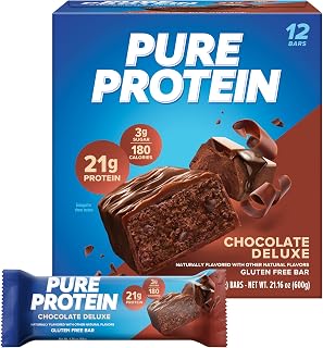 Pure Protein Chocolate Deluxe Bars: 21g Protein, 3g Sugar, 190 Cal - Gluten Free Low Sugar High Protein Snacks, 12 Pack