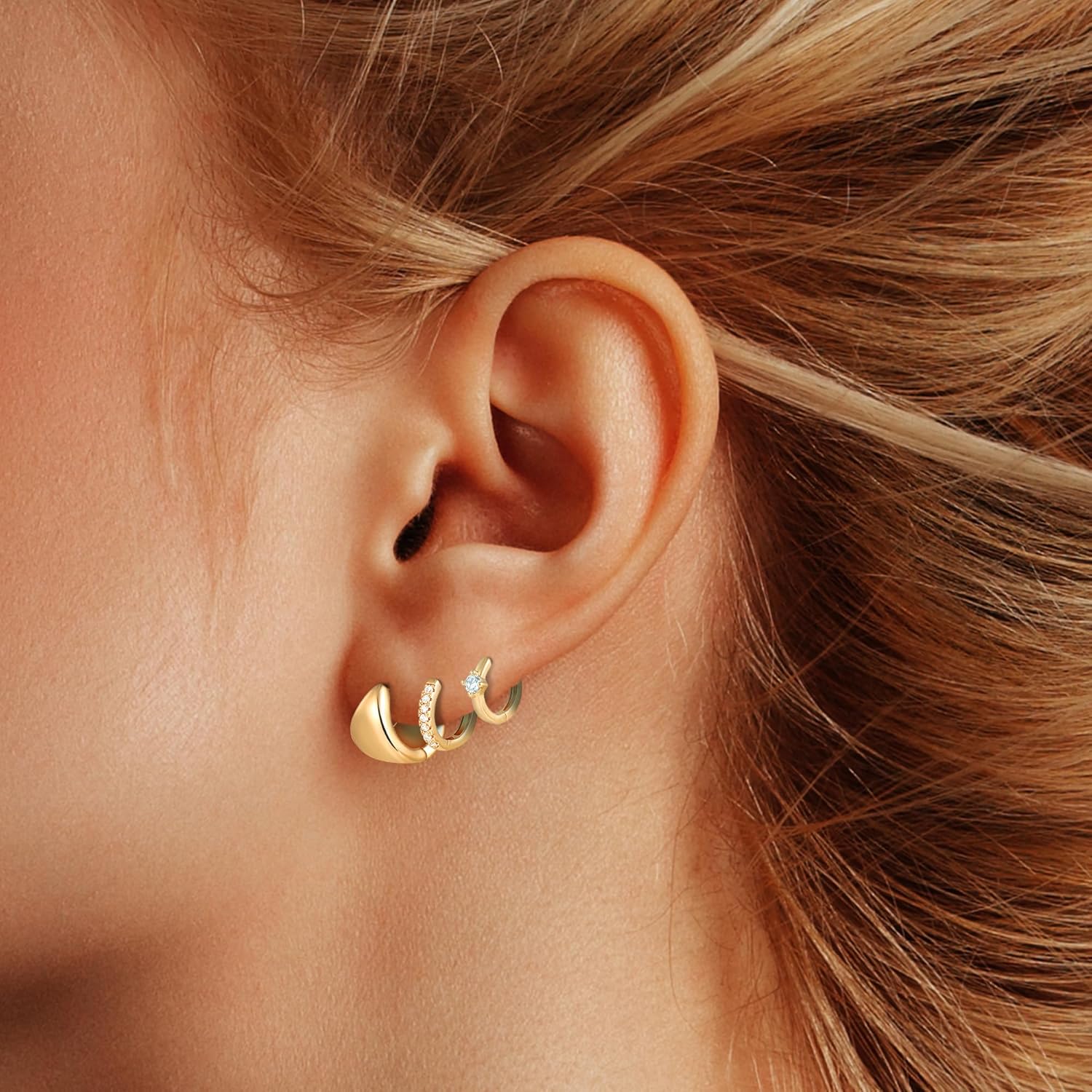 Wgoud Small Gold Hoop Earrings Set for Women, 6 Pairs 14K Gold Plated Hypoallergenic Lightweight Huggie Hoops Earrings, Trendy Cartilage Cubic Zirconia Earrings for Women Gifts. - Image 3