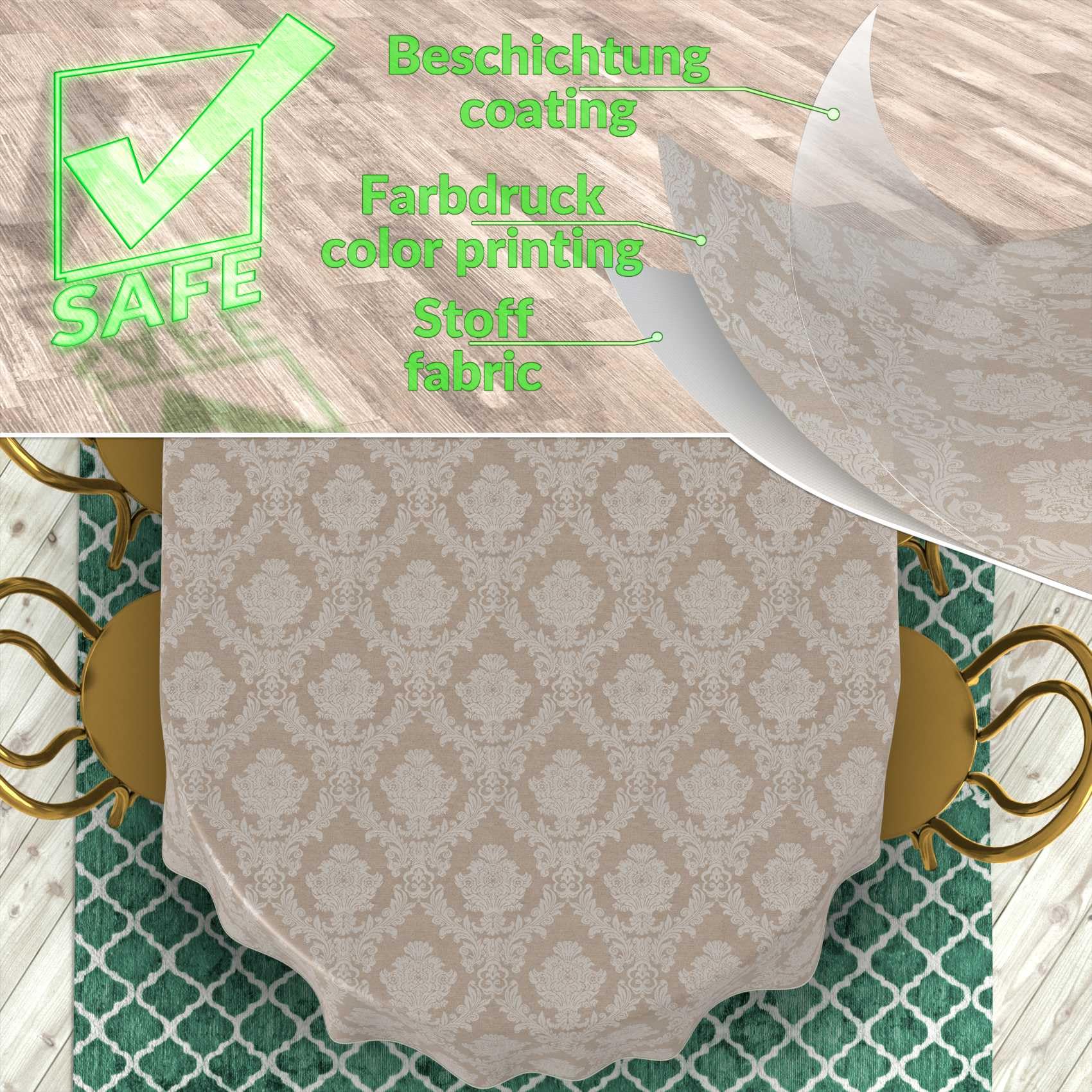 ANRO Mantel de Mesa Tela 70% Algodón 30% Poliéster Lavable Ornamento Damasco Jacquard Beige Borde Cortado 260x140 cm
