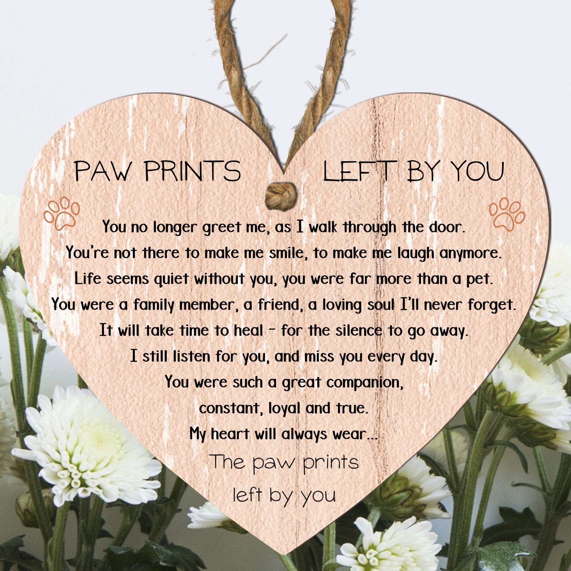 Paw Prints Left by You Memorial Heart Plaque with Inspirational Quote – Pet Remembrance – Hanging Plaque for Home Decor – Dog Cat Loss Sympathy Gift (Peach, Large: 23 cm (H) × 20 cm (W))