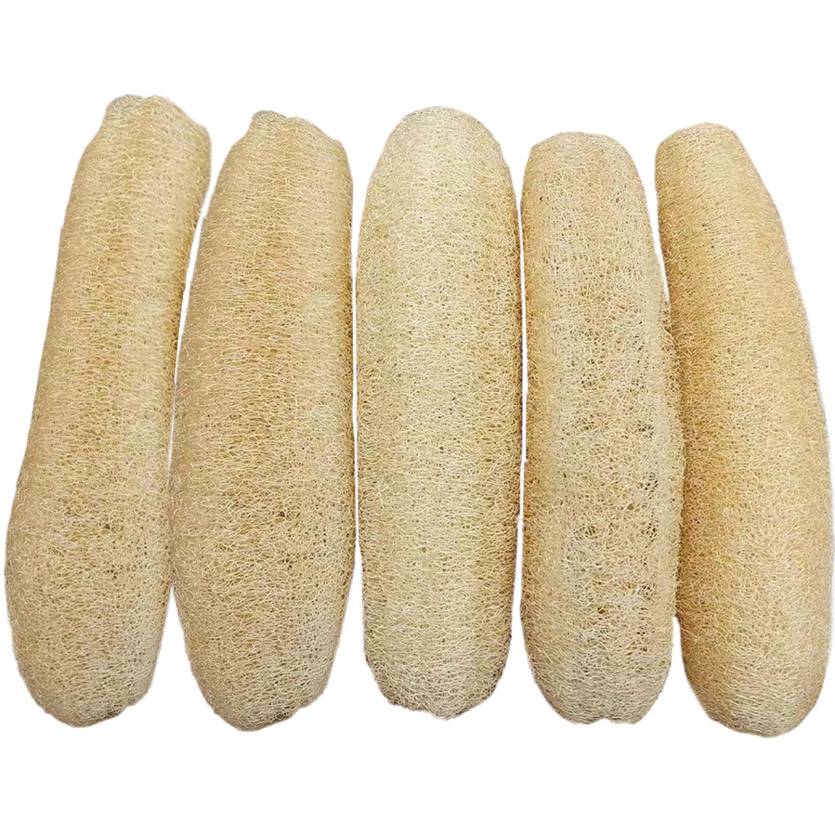 Spugna di luffa da 5 pezzi, spugna di luffa naturale tagliabile da 16-20 pollici esfoliante per doccia, confezione ecologica per mostrare, pulire corpo e viso e lavare la cucina..
