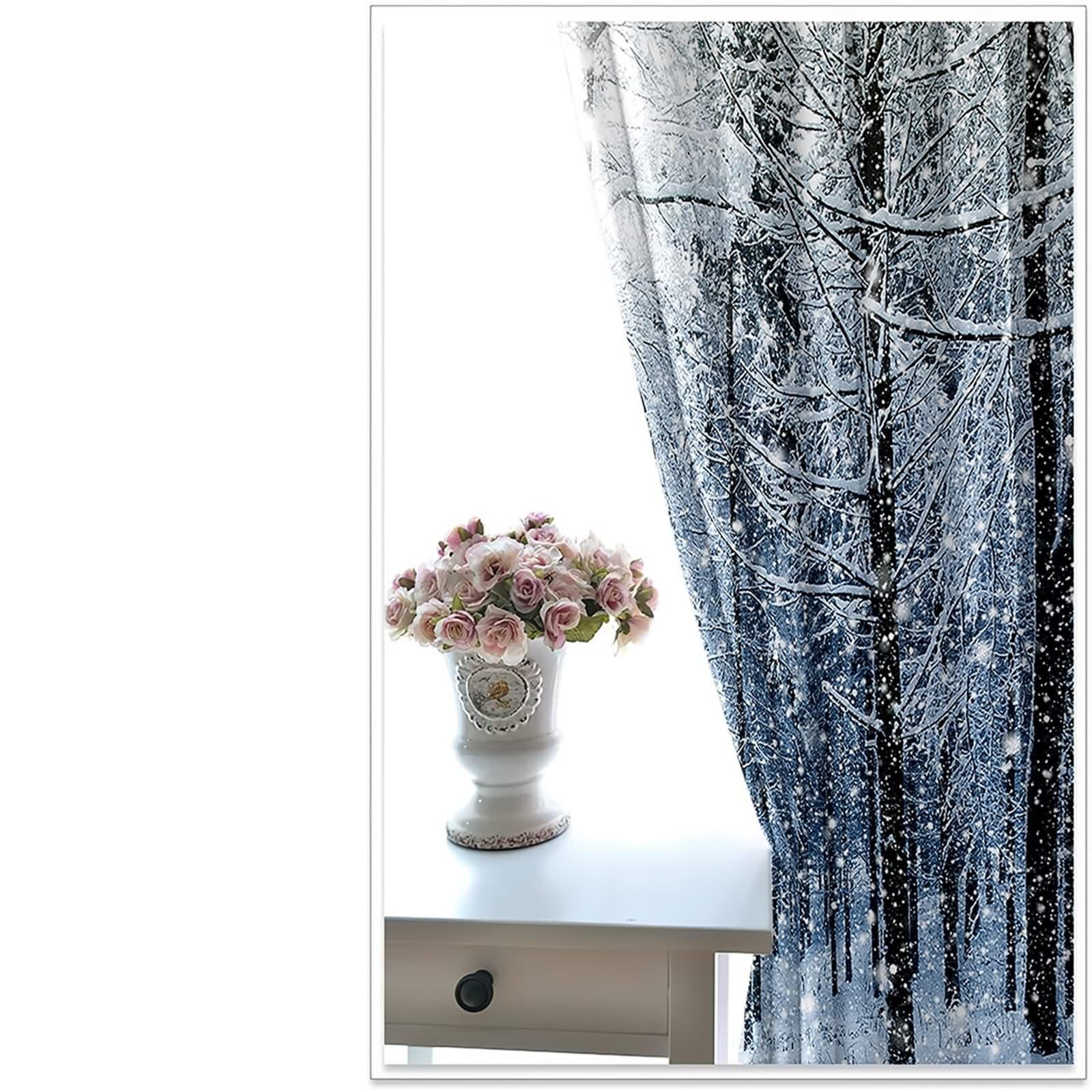 Rideaux Salon Moderne, Rideau Stof Polyester Gris Noir Paysage de Forêt Enneigée et Ensoleillée 86L x 160H CM Lot de 2