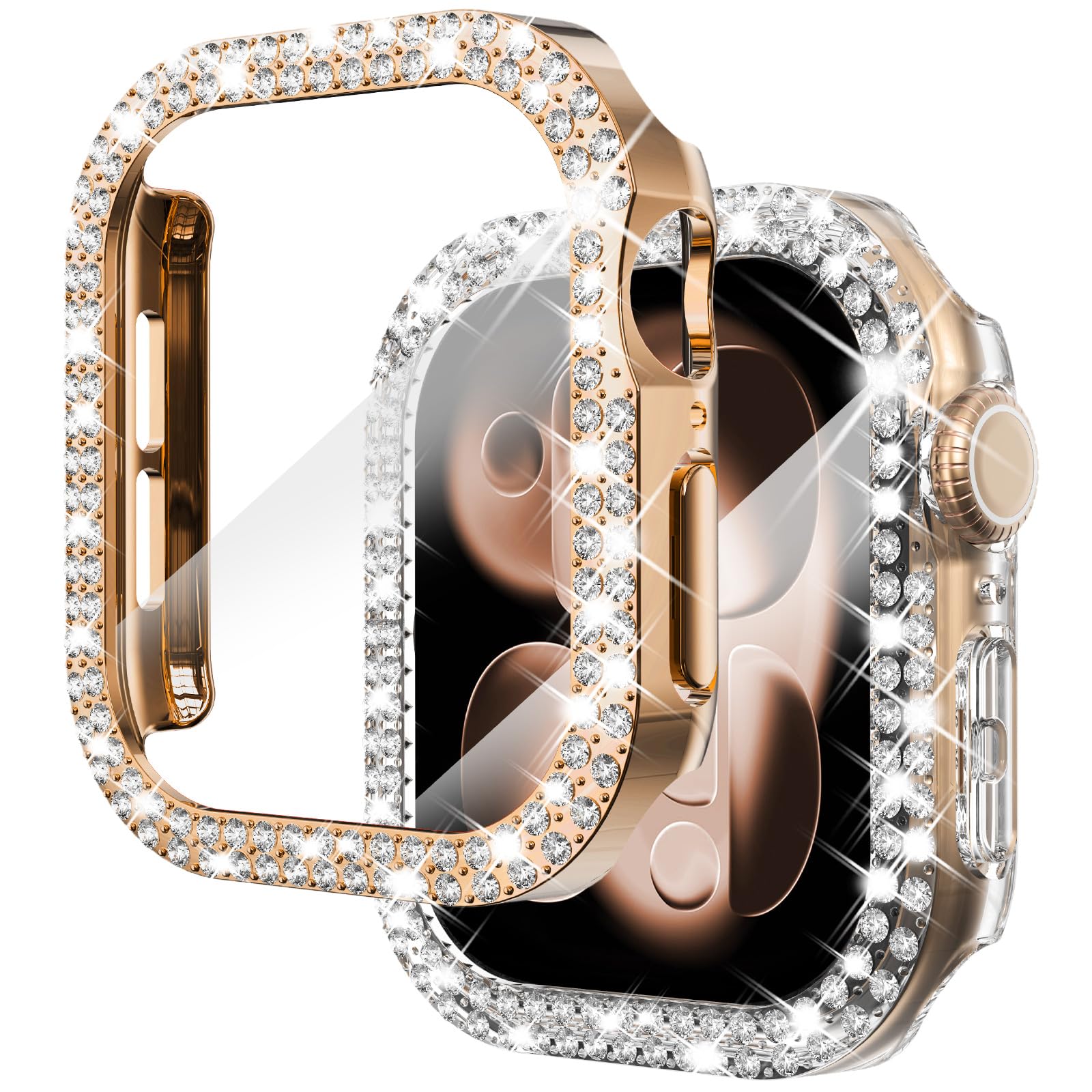 NewWays 2-pack Women Bling Case Compatible with Apple Watch 40mm Series 6/5/4/SE(2025-2020) Without Protective Film,Overall Protective Bumper Diamond Cases for iWatch 40mm(Silver+Clear) — view 17