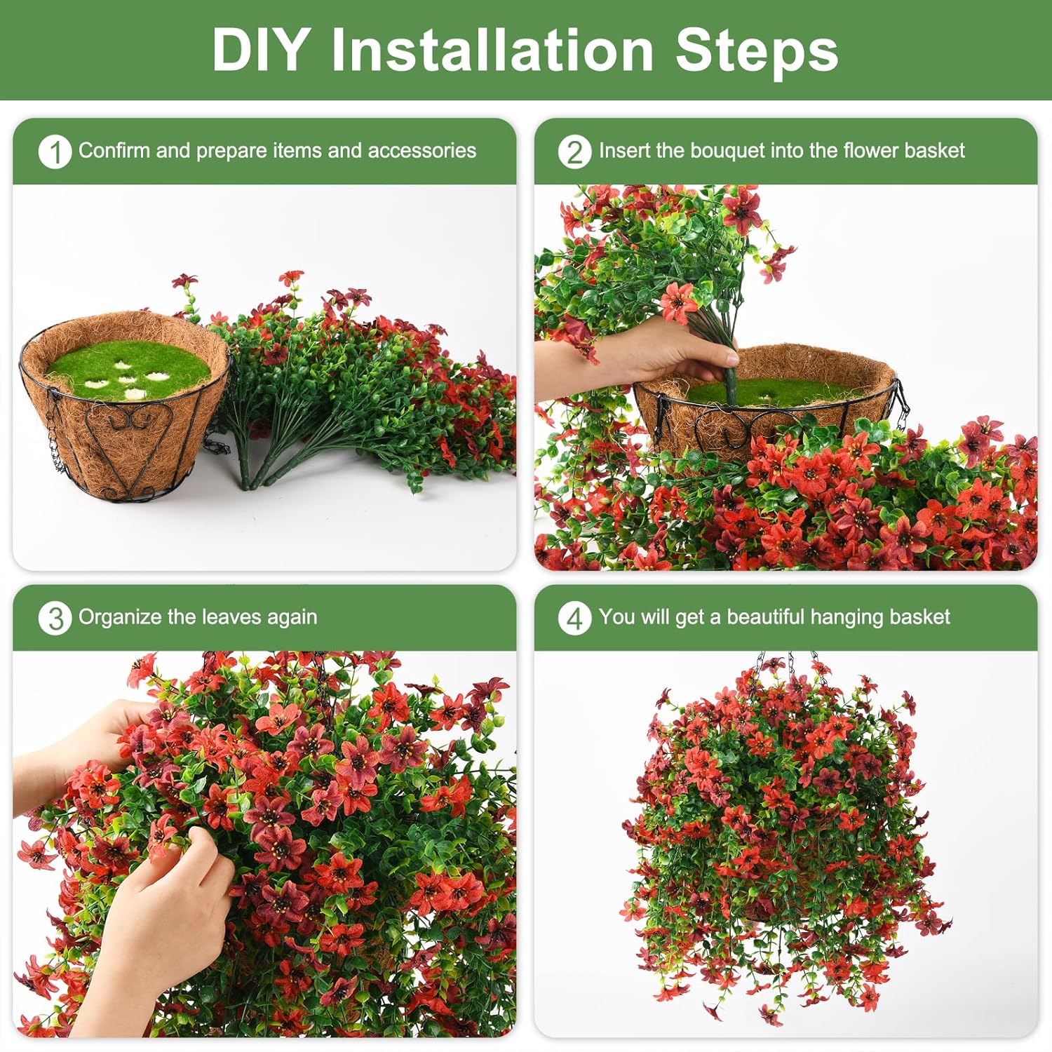 INQCMY Artificial Faux Hanging Flowers Plants Basket for Outdoor Outside Spring Decoration,UV Resistant Fake Silk Daisy in Planter Resistant Look Real for Home Porch Balcony Patio Yard Decor - Image 6