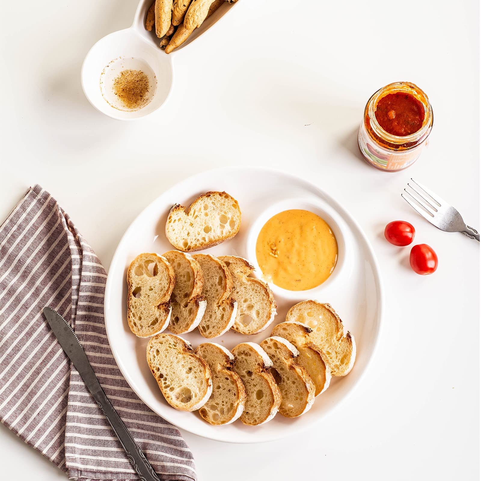 Porzellan-Servierset für Chips und Dips, 2-teilig, unterteilte Teller und Serviertabletts, ideal für Vorspeisen, Snacks, Desserts, Party-Servierung, elegantes Zuhause