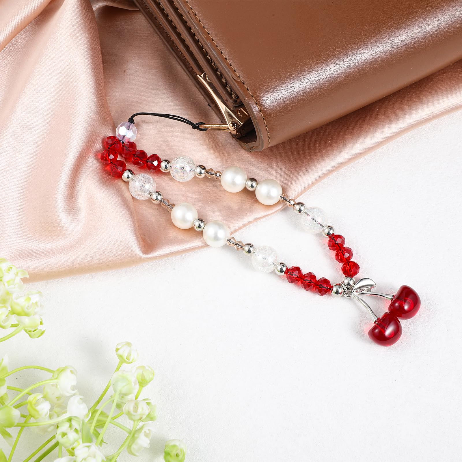 Cherry Phone Charm, Cute Beaded Phone Charm, Y2K Red CellPhone Lanyard Wrist Strap Kawaii Camera Pendants Keychain Accessories for Decor Gift — view 4