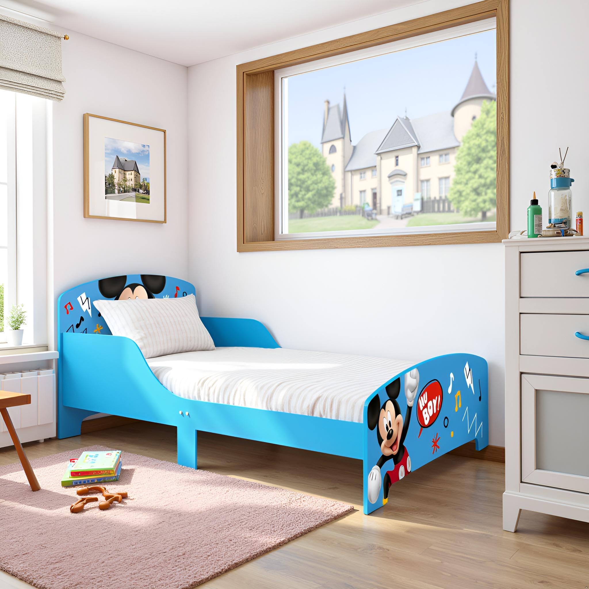 ARDITEX - Cama Infantil de Madera Disney Mickey Mouse - 77x143x60cm - Color Azul - Apta para colchones estándar 70x140cm - Fácil Montaje