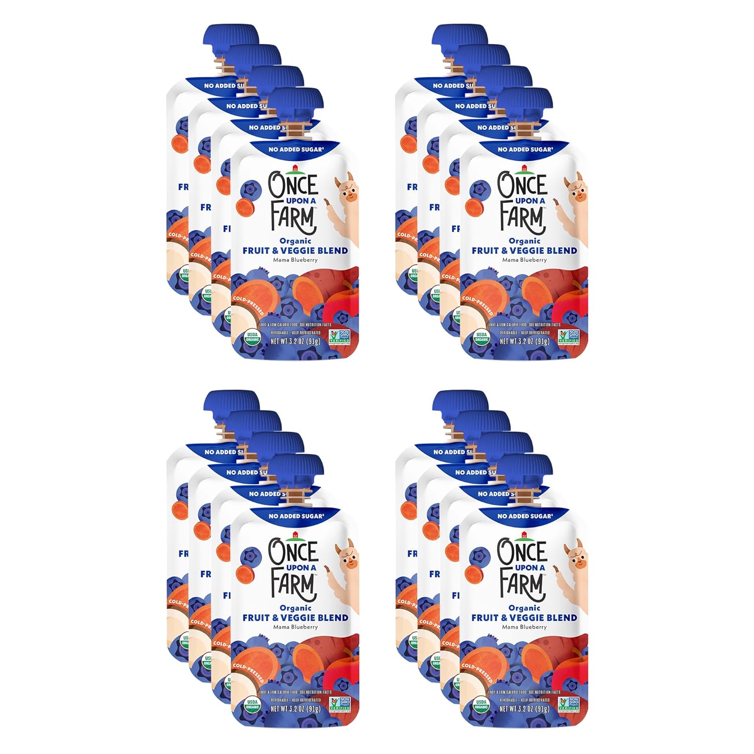 Once Upon a Farm, Mama Bluberry, Refrigerated Pouches, USDA Certified Organic, Non-GMO, Cold-Pressure Protected, No Sugar Added, Pack of 16