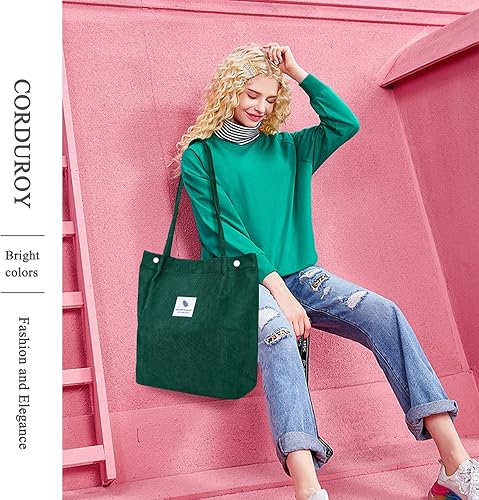 Vista 166 de Tote - Bolsa de hombro reutilizable de pana de gran capacidad con bolsillos interiores para mujeres y niñas Rayas