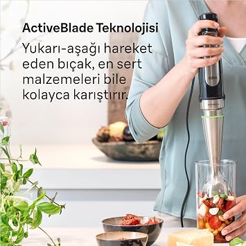 Braun MultiQuick 7 MQ 7075X hand blender, hand blender with removable stainless steel blender foot featuring ActiveBlade technology, including 3-piece accessory set, 1000 watts, black