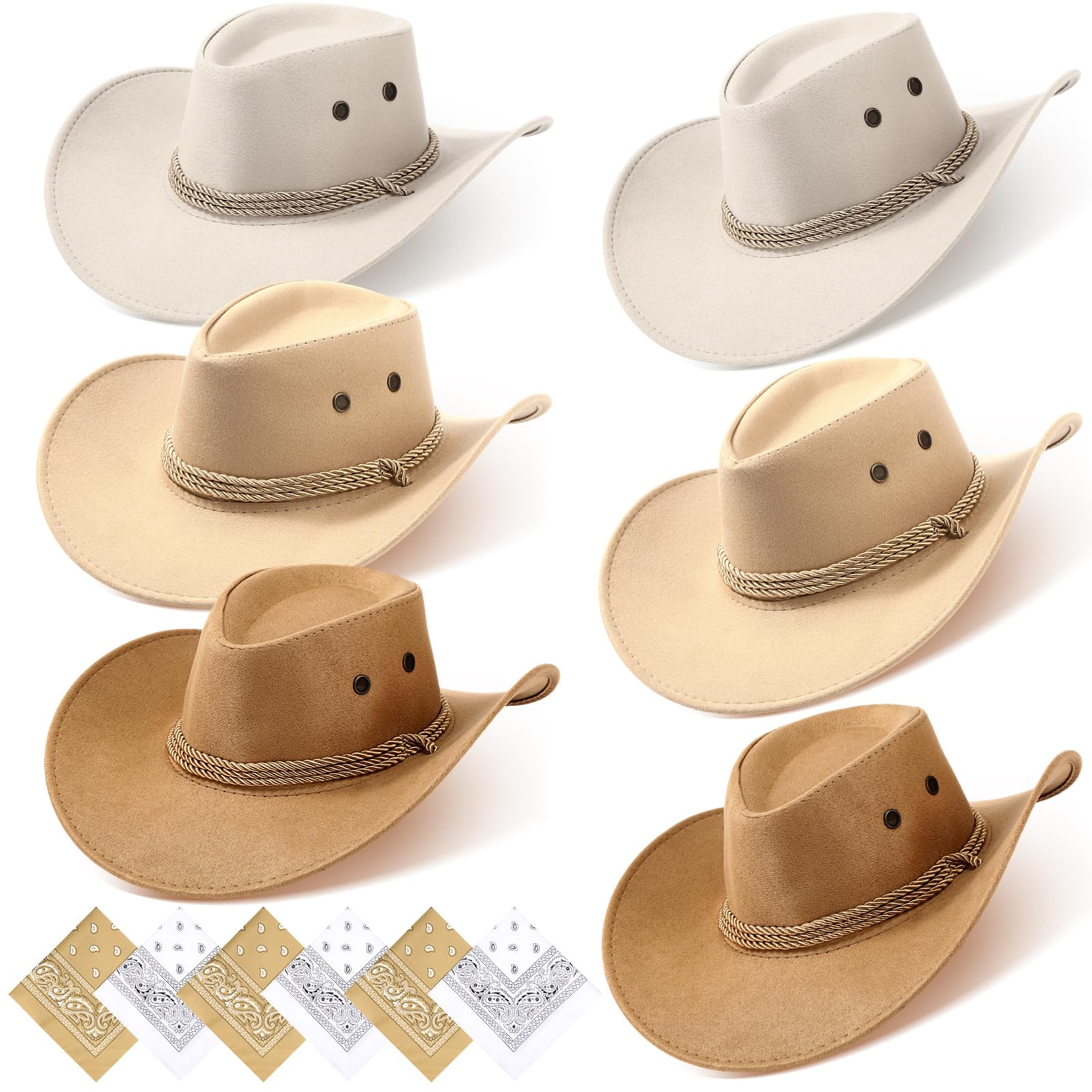 Zhanmai 12 Pcs Cowboy Hat and Bandana Cowboy Cowgirl Hats Bulk Western Party Costume Halloween Accessory