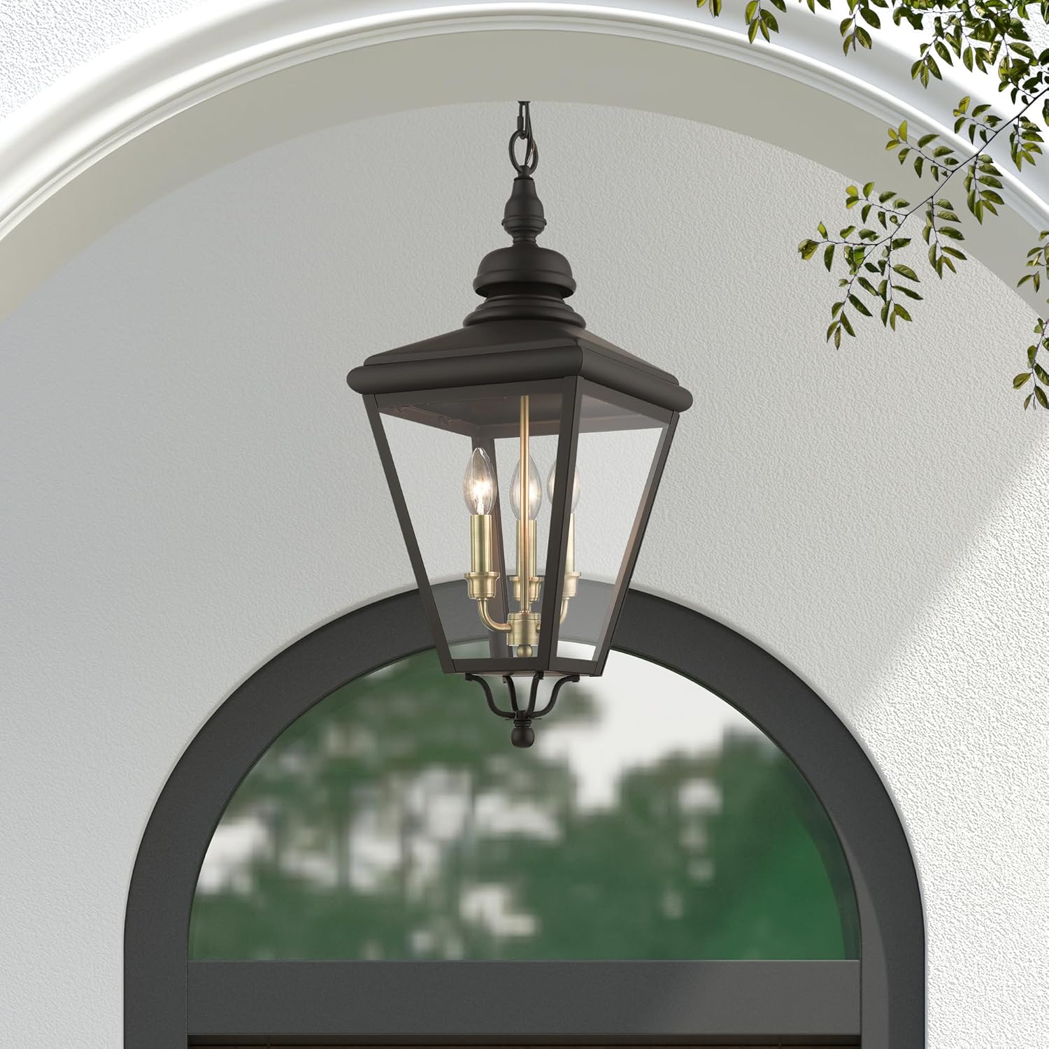 Livex Lighting 27377-07 Adams - 3 Light Large Outdoor Pendant in Traditional Style-25.25 Inches Tall and 10.63 Inches Wide, Finish Color: Bronze/Antique Brass