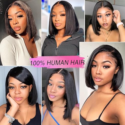 Miniatura 6 de Peluca de cabello humano Bob de 13 x 4, peluca frontal Bob de 180 % de densidad, peluca de cabello humano corto Bob con encaje frontal, pelucas de