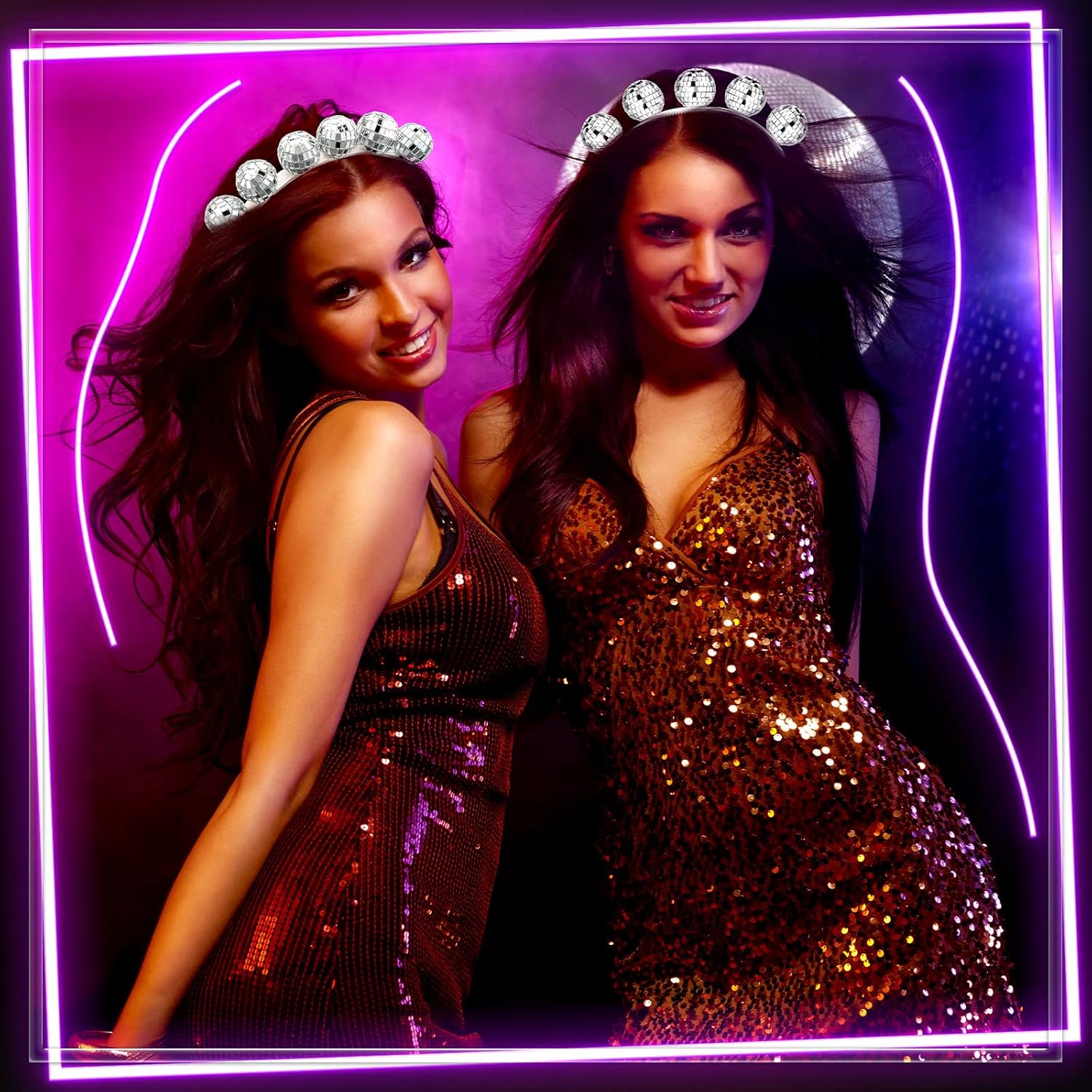 Giegxin New Years Disco Ball Headband for Women 1970s Vintage Disco Accessories Silver Head Bachelorette Christmas Party