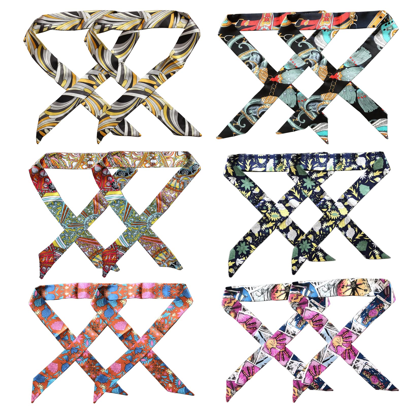ROZKVIKA Purse Handle Scarf Handbag Scarf Cute Handle Wrap Ribbon Scarf Purse Handle Cover Wraps Head Band Silk Scarf for Bag Handbag (6 Pairs)