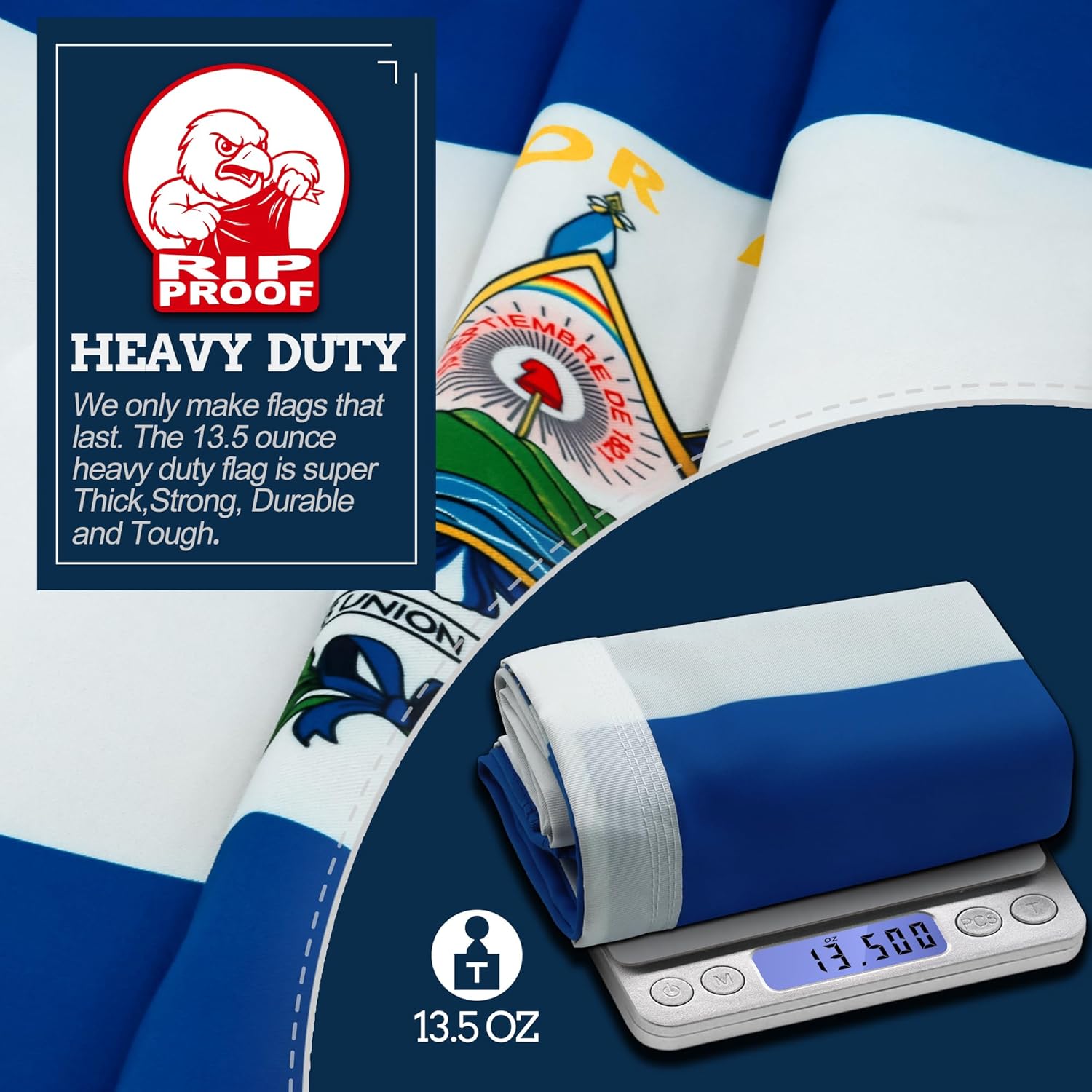 Anley Rip-Proof Double Sided 3-Ply El Salvador Flag 3x5 Foot - Vivid Color, Canvas Header and Wrinkle Resistant - The Strongest, Longest Lasting Salvadoran National Flags 3 X 5 Ft