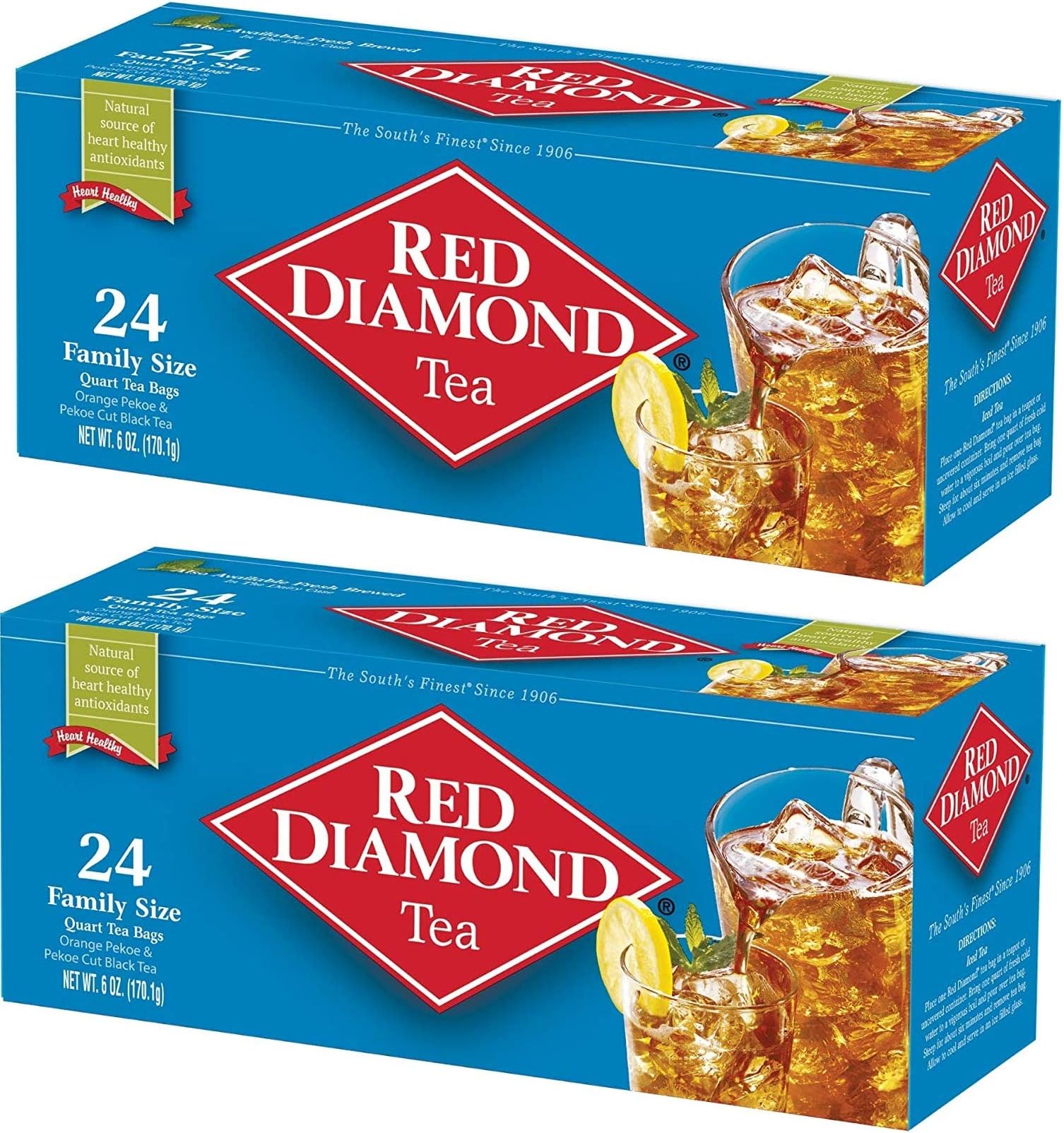 Red Diamond Tea All Natural 2-24ct Boxes Family Size Pekoe Antioxidants
